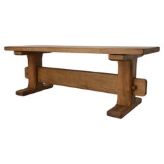 De Puydt Attributed Brutalist Oak Farm Table with Trestle Base