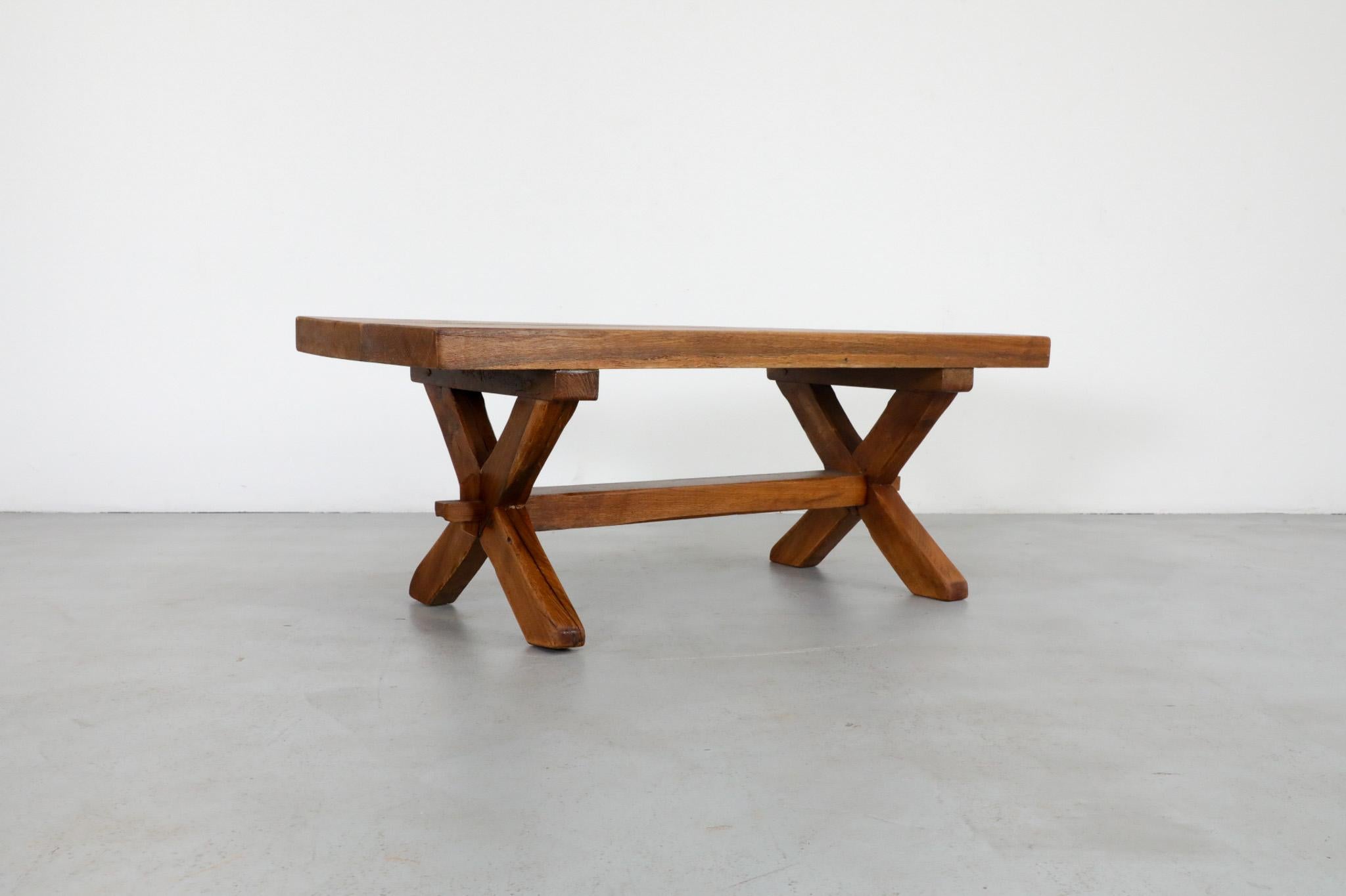 De Puydt Attributed Heavy Brutalist Oak Trestle Coffee Table or Bench 5