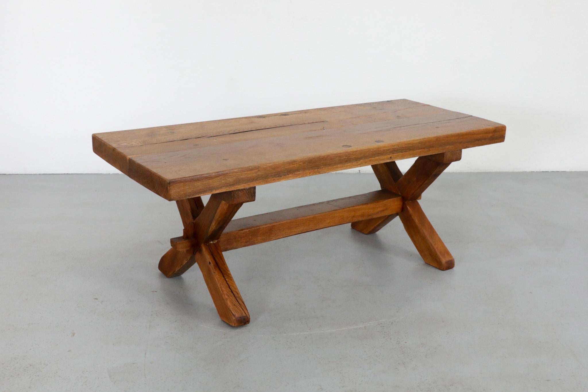De Puydt Attributed Heavy Brutalist Oak Trestle Coffee Table or Bench 6