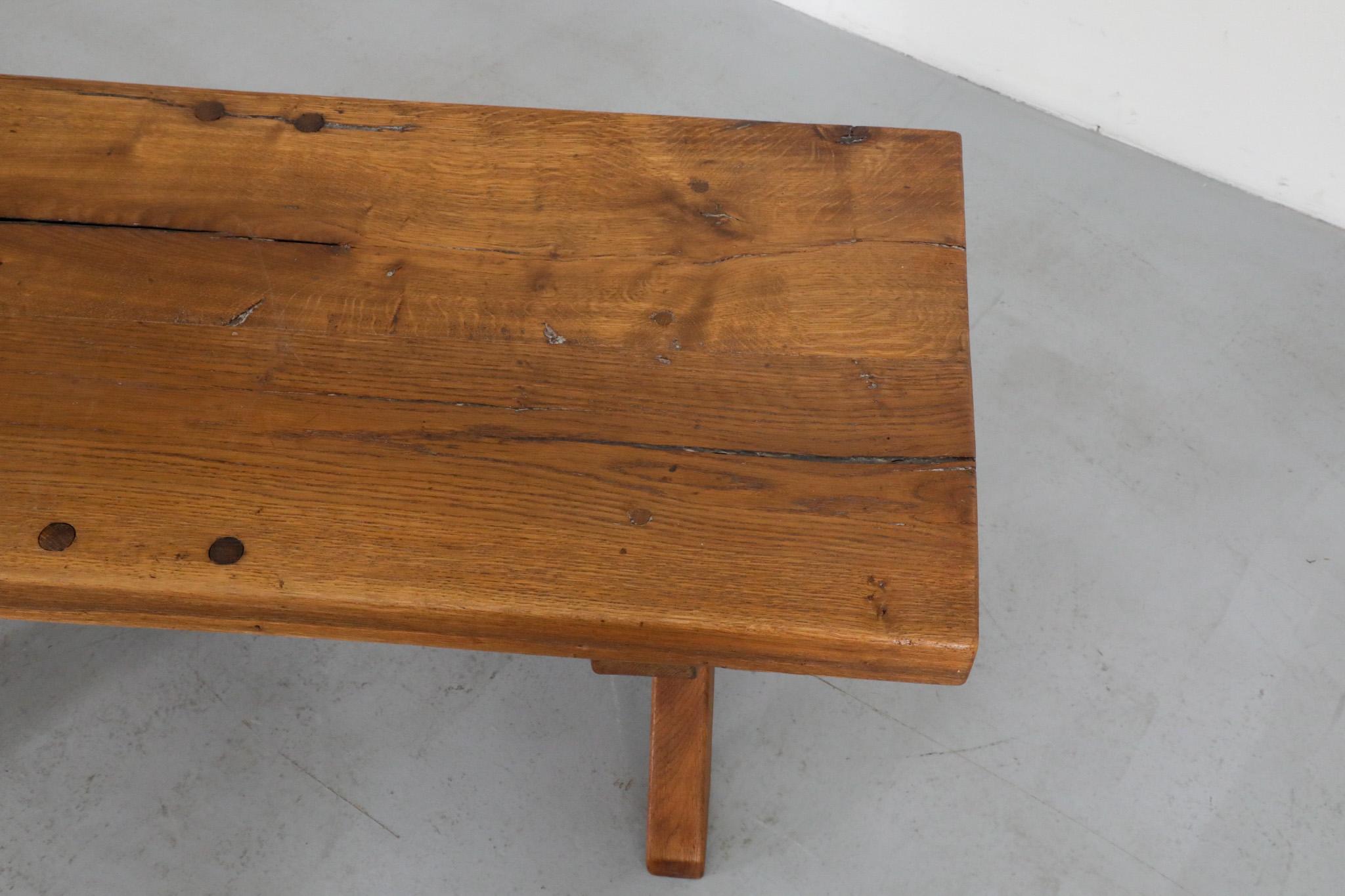 De Puydt Attributed Heavy Brutalist Oak Trestle Coffee Table or Bench 8
