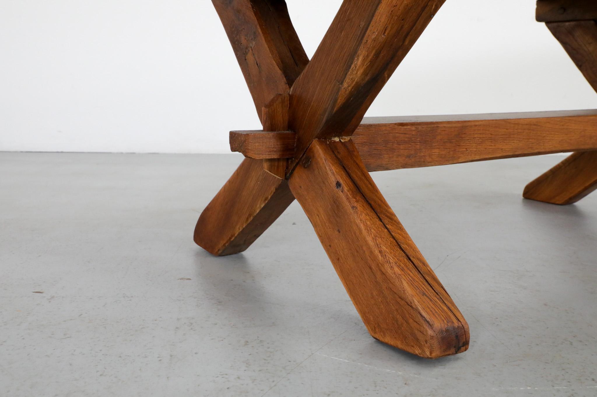 De Puydt Attributed Heavy Brutalist Oak Trestle Coffee Table or Bench 9