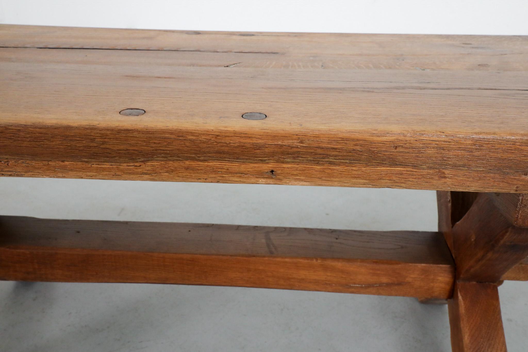 De Puydt Attributed Heavy Brutalist Oak Trestle Coffee Table or Bench 10