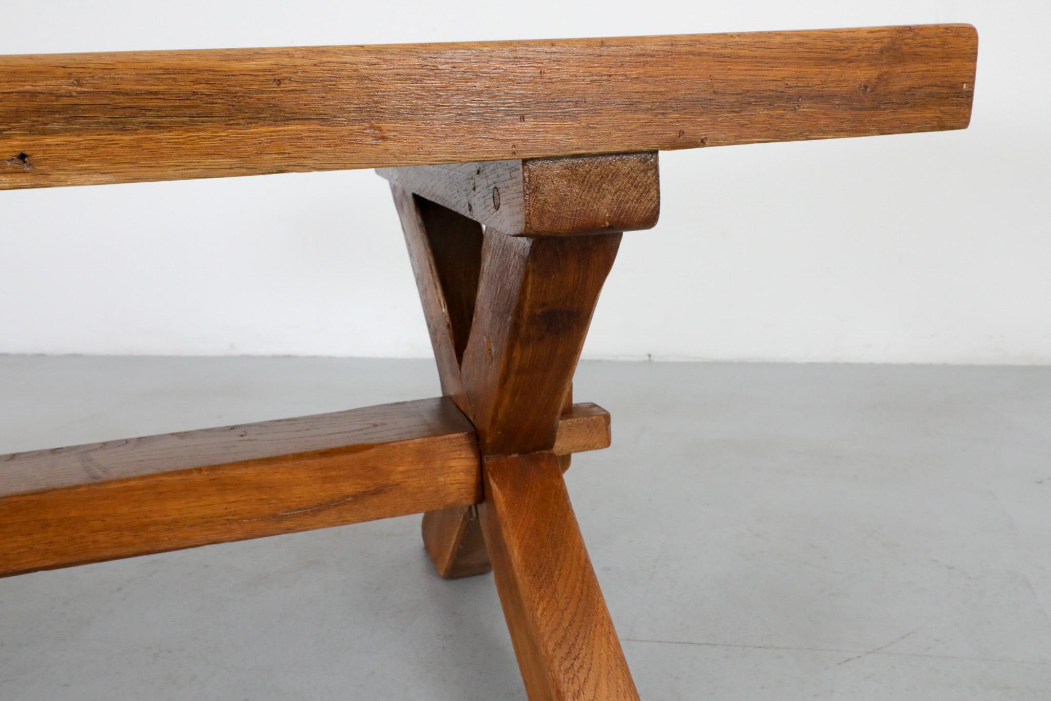 De Puydt Attributed Heavy Brutalist Oak Trestle Coffee Table or Bench 11