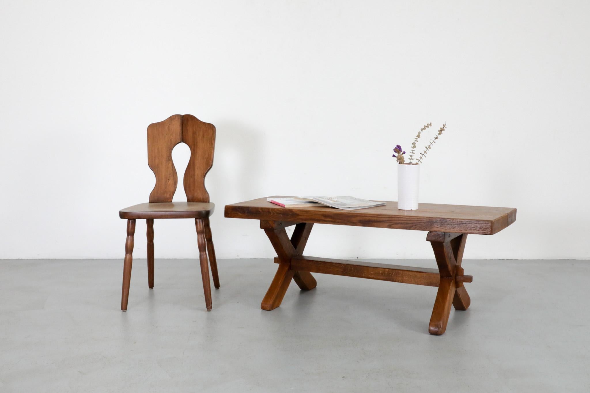 De Puydt Attributed Heavy Brutalist Oak Trestle Coffee Table or Bench 15