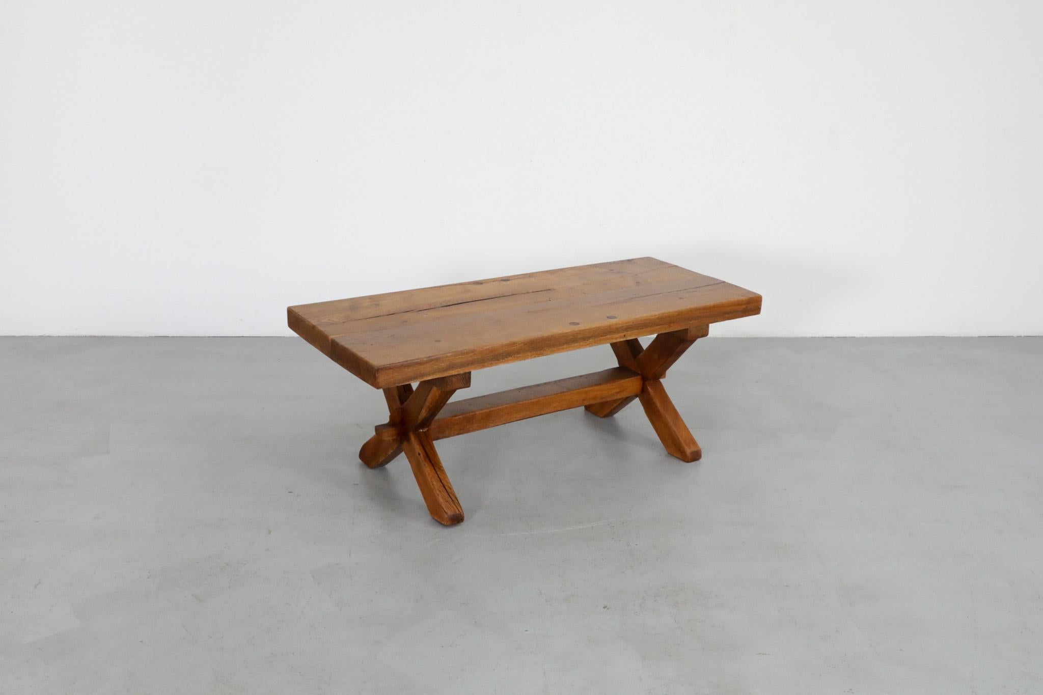 De Puydt Attributed Heavy Brutalist Oak Trestle Coffee Table or Bench 2