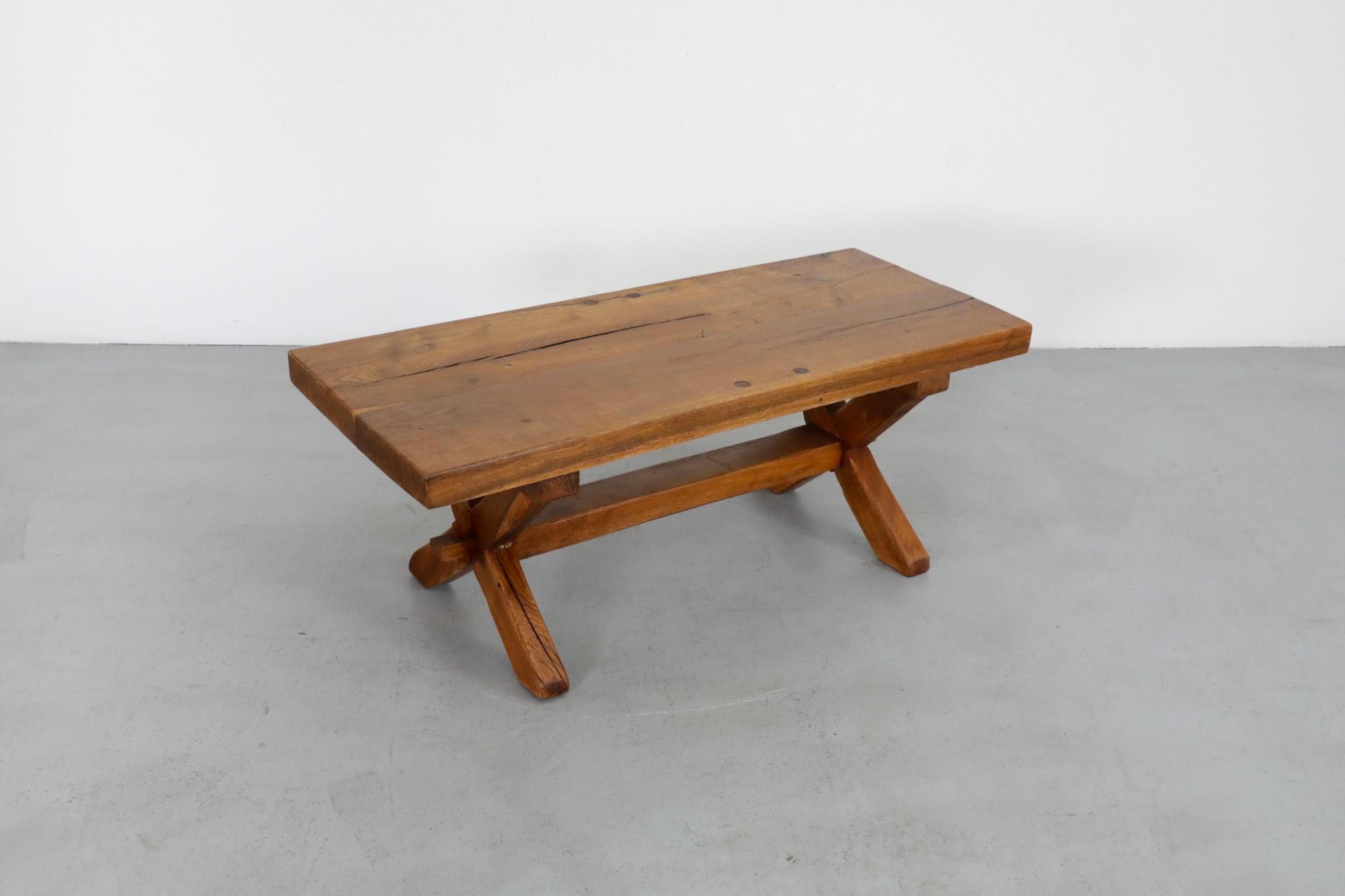 De Puydt Attributed Heavy Brutalist Oak Trestle Coffee Table or Bench 3