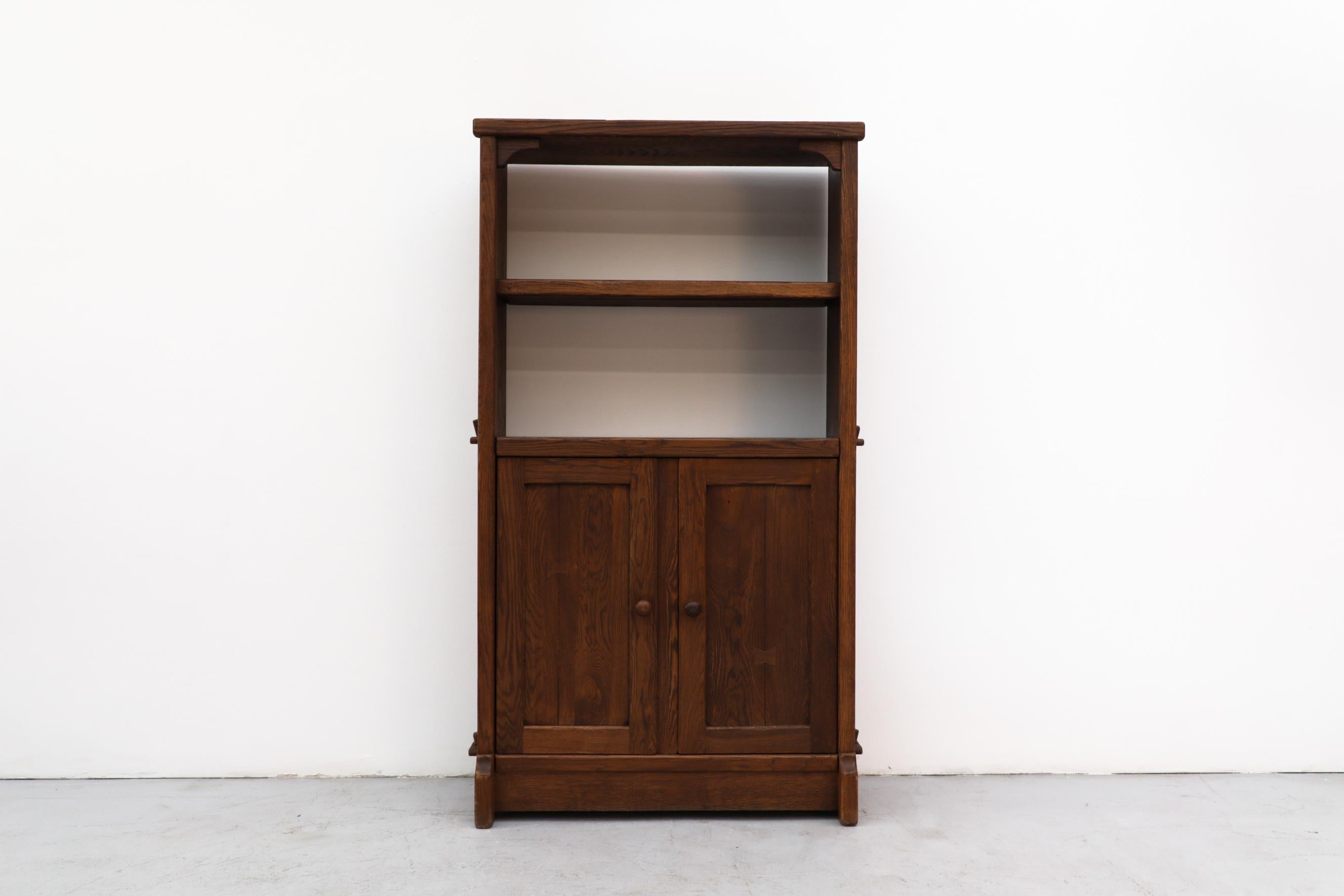 Mid-Century Modern De Puydt Brutalist Oak Book Shelf with Lower Cabinet