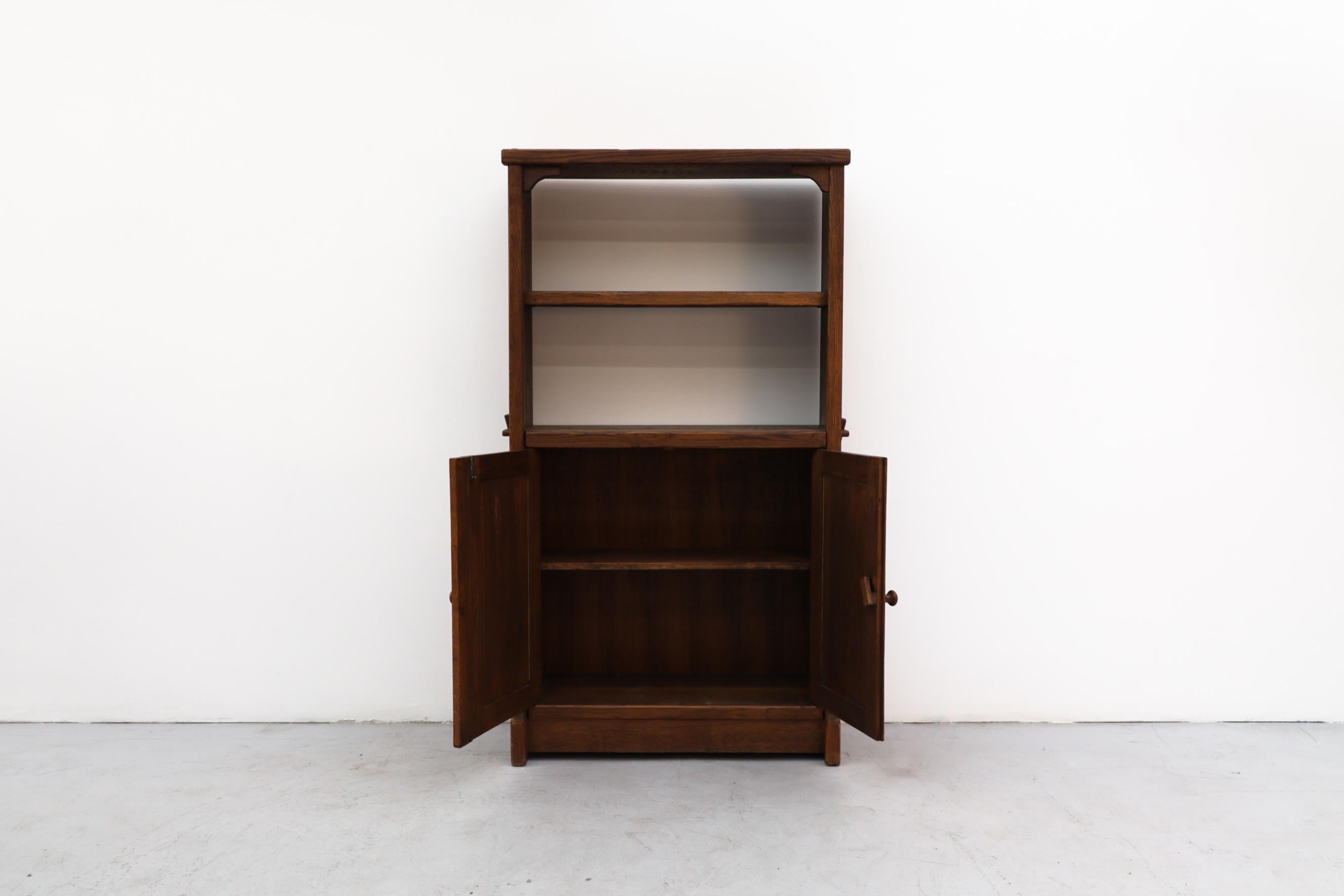 Dutch De Puydt Brutalist Oak Book Shelf with Lower Cabinet