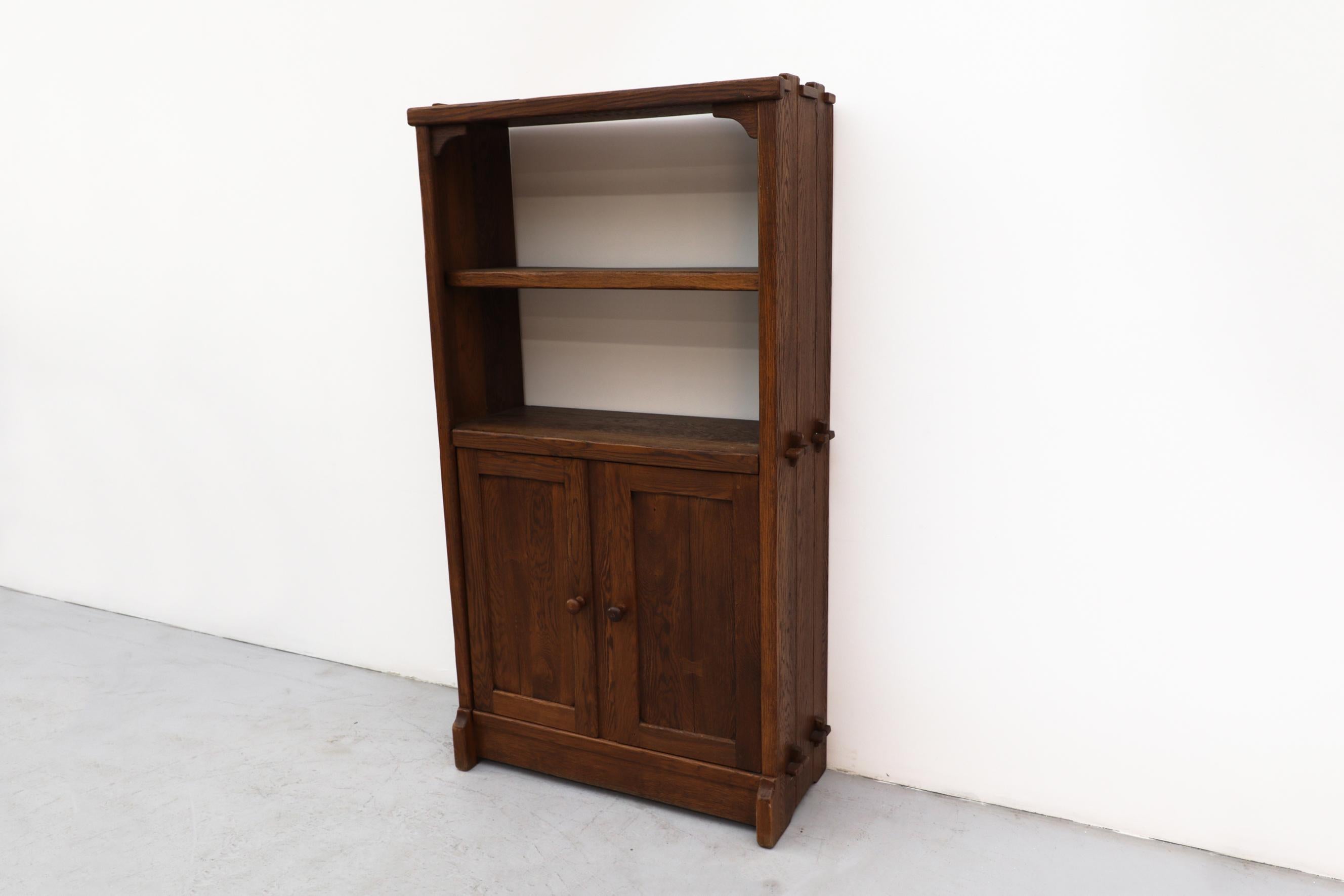 De Puydt Brutalist Oak Book Shelf with Lower Cabinet In Good Condition In Los Angeles, CA