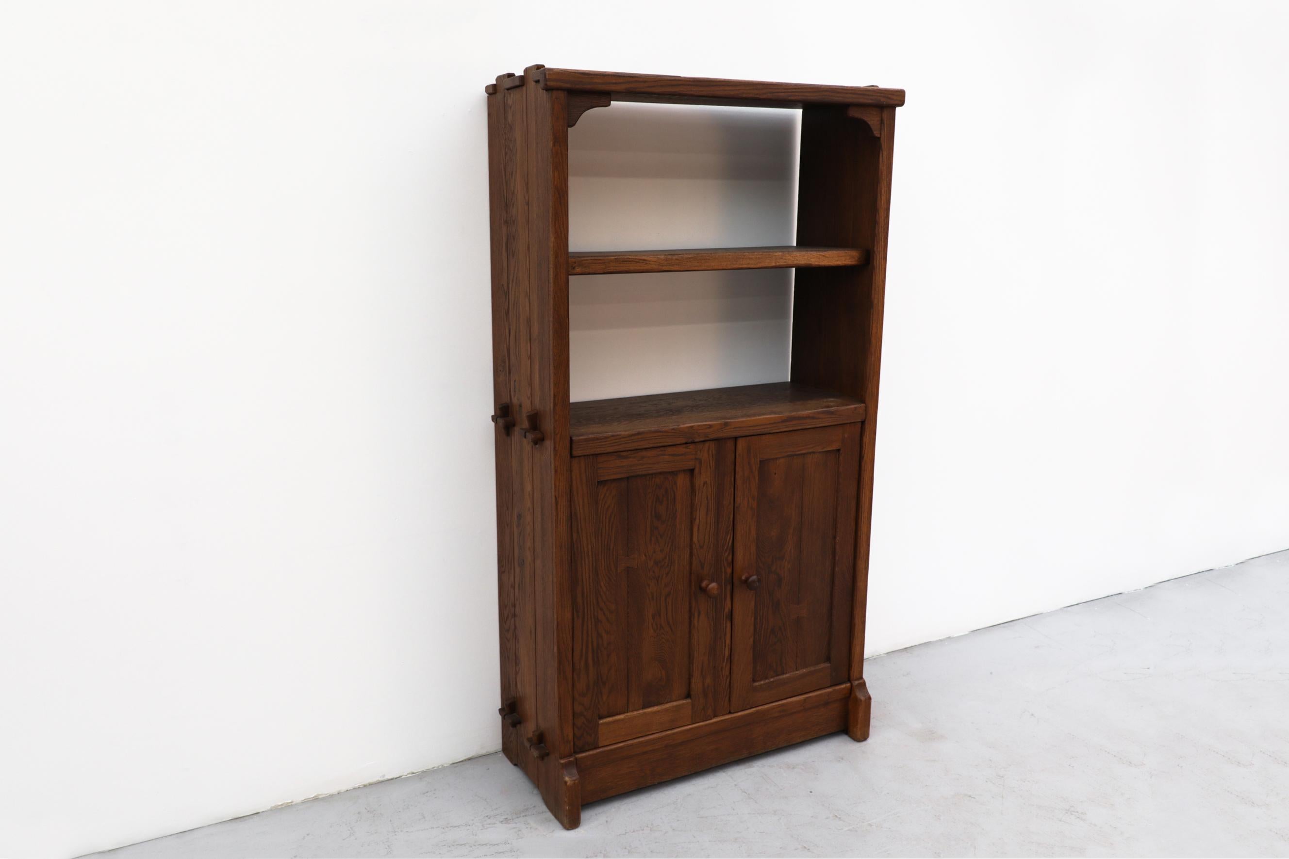 Late 20th Century De Puydt Brutalist Oak Book Shelf with Lower Cabinet