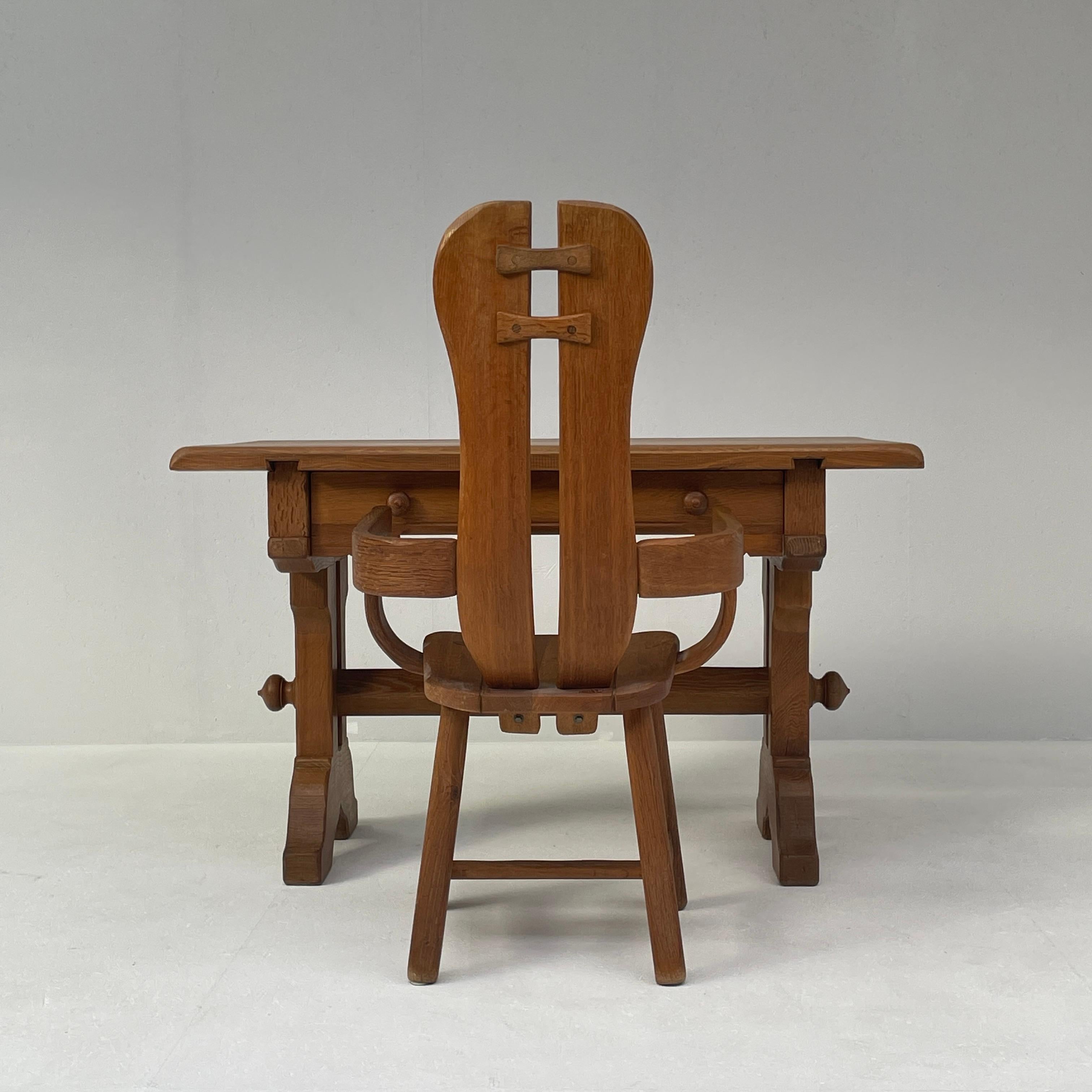 De Puydt Brutalist Oak Desk and Armchair, Belgium (1970) For Sale 5