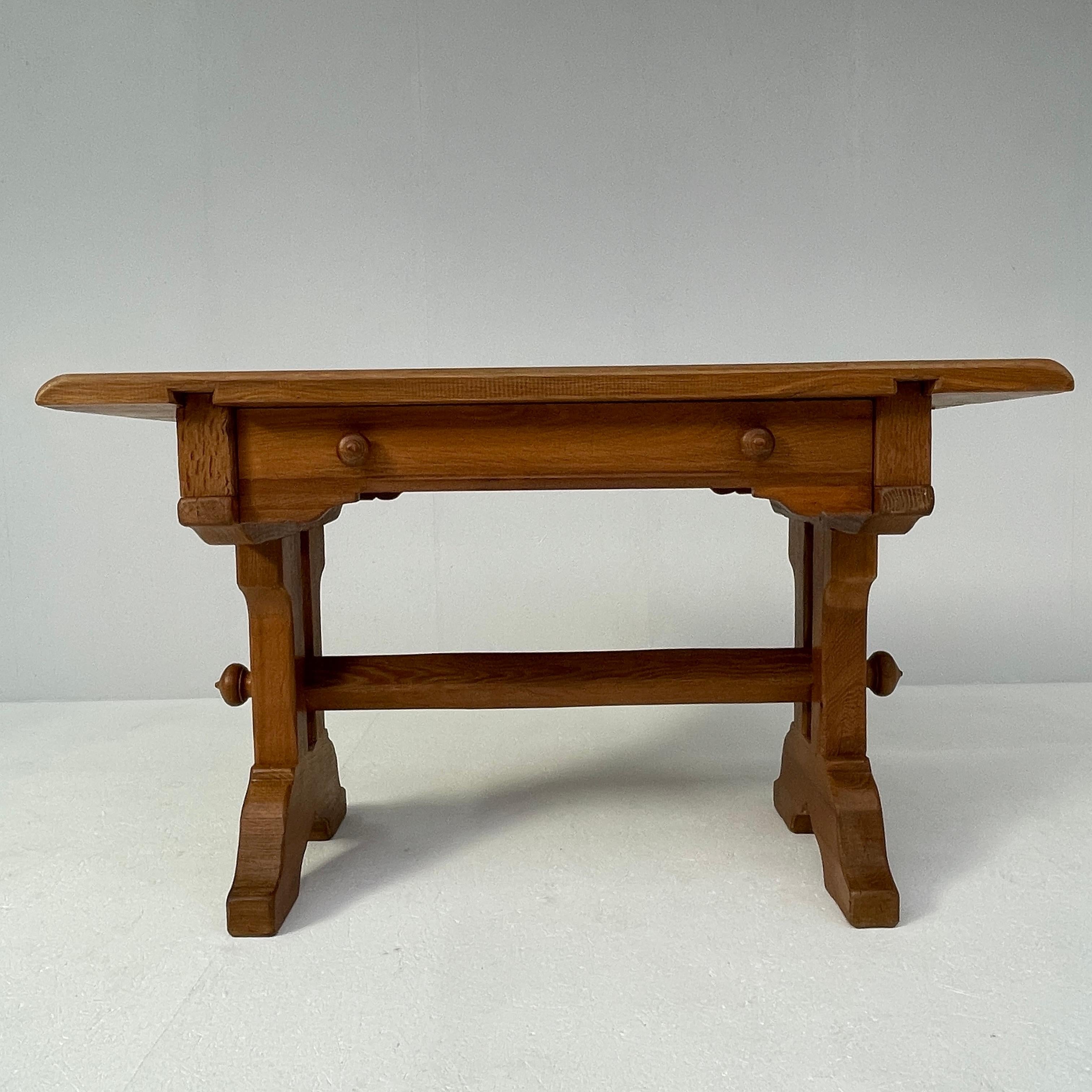 De Puydt Brutalist Oak Desk and Armchair, Belgium (1970) For Sale 1