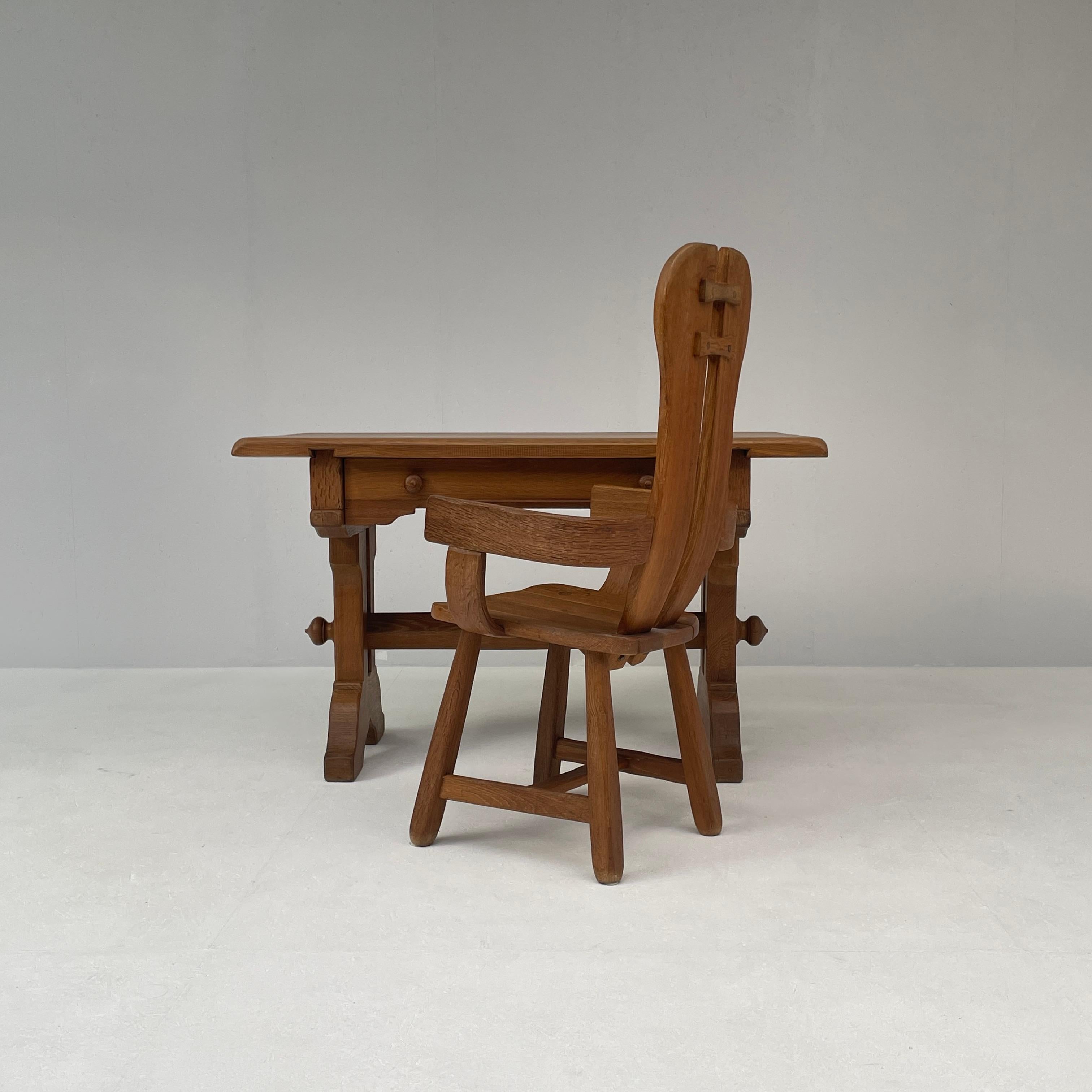 De Puydt Brutalist Oak Desk and Armchair, Belgium (1970) For Sale 3
