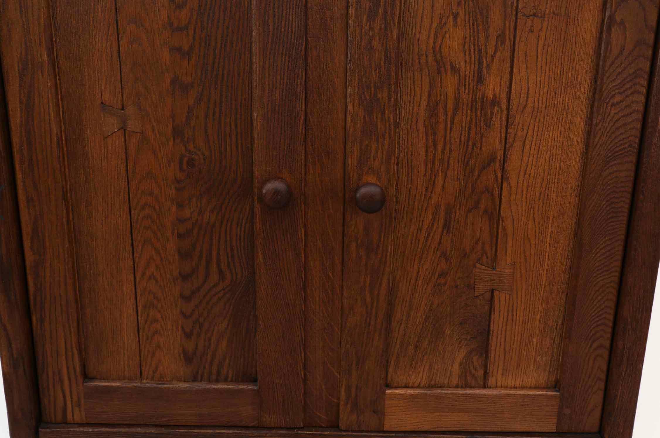 De Puydt: Brutalist Solid Oak Cabinet with Upper and Lower Double Doors 5
