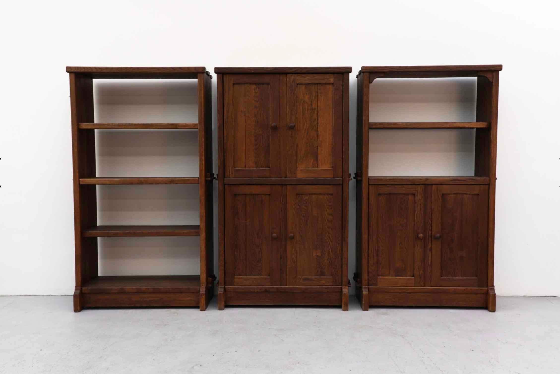 De Puydt: Brutalist Solid Oak Cabinet with Upper and Lower Double Doors 14