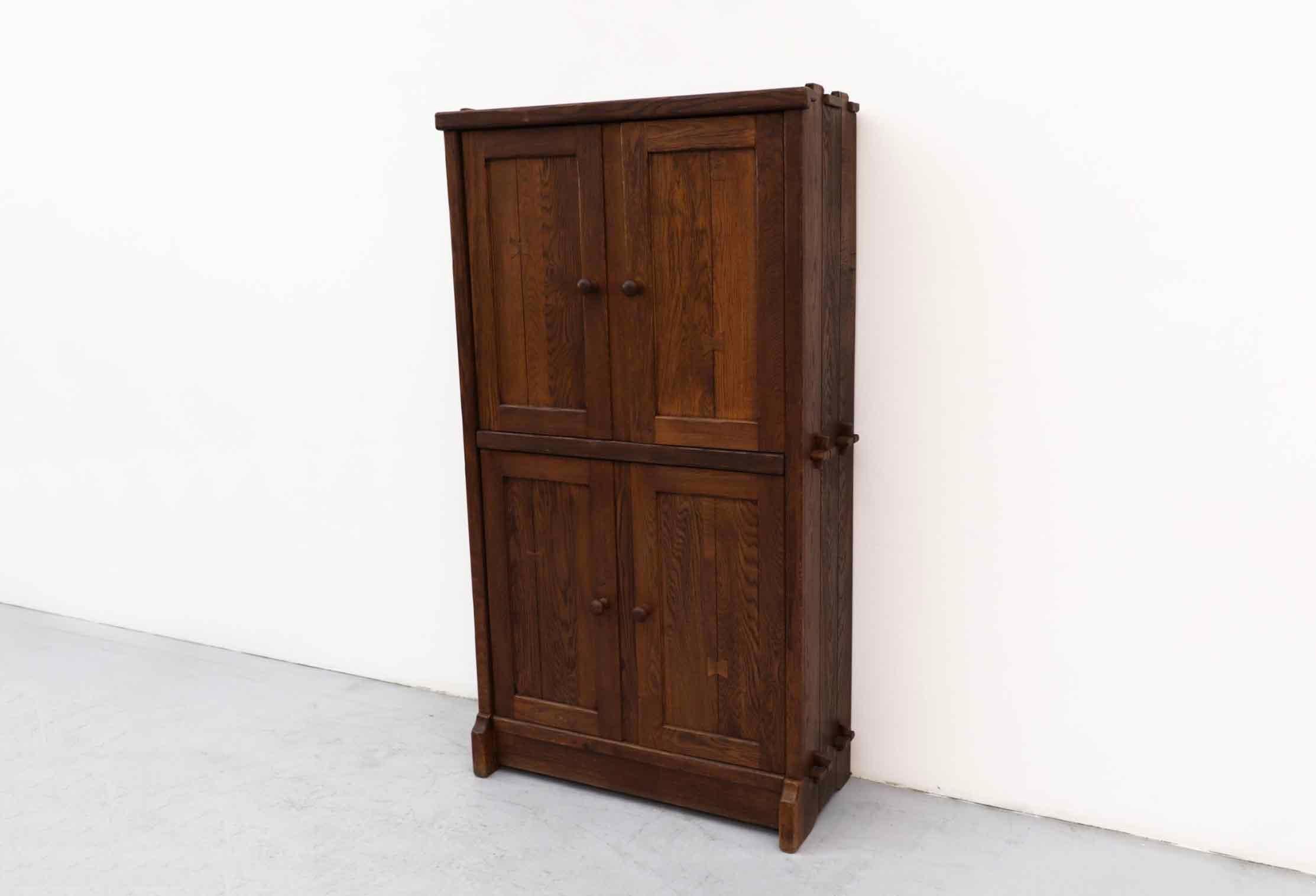 De Puydt: Brutalist Solid Oak Cabinet with Upper and Lower Double Doors In Good Condition In Los Angeles, CA