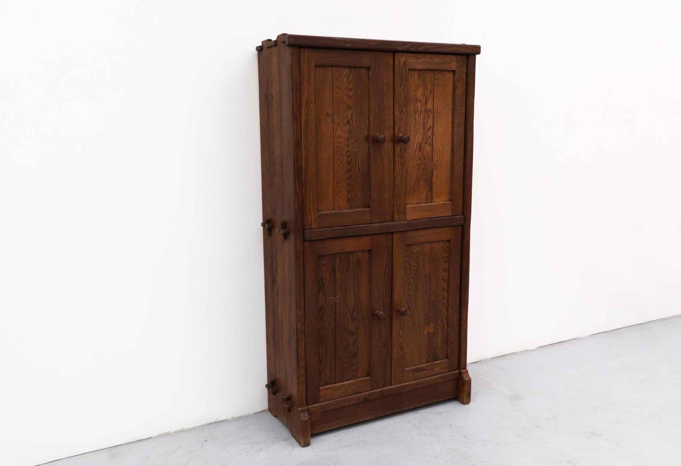 Late 20th Century De Puydt: Brutalist Solid Oak Cabinet with Upper and Lower Double Doors