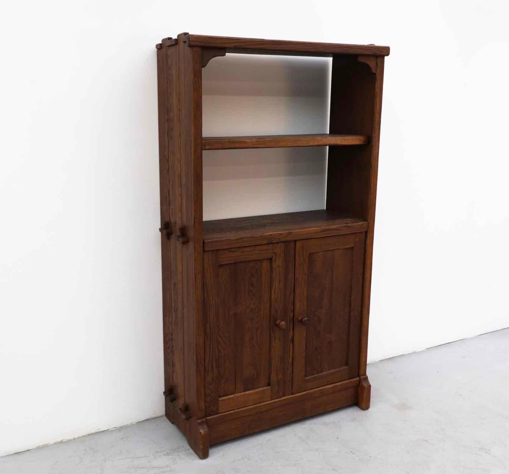 De Puydt: Brutalist Solid Oak Shelving with Lower Cupboard In Good Condition In Los Angeles, CA