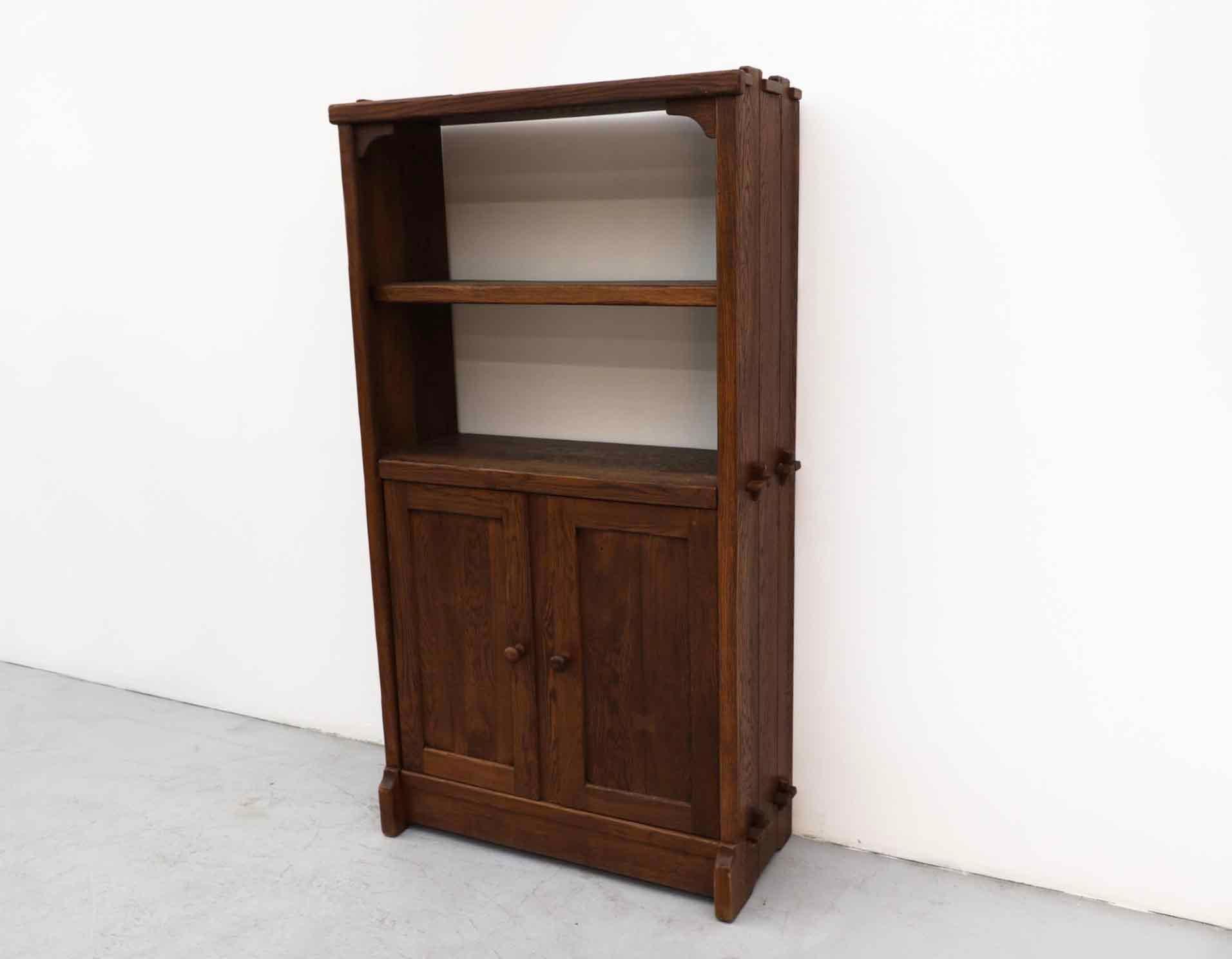 Late 20th Century De Puydt: Brutalist Solid Oak Shelving with Lower Cupboard