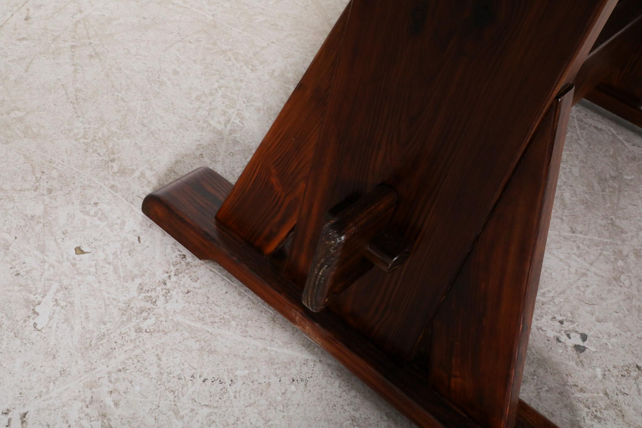 De Puydt Heavy Brutalist Oak Trestle Table with Textured Grain For Sale 4