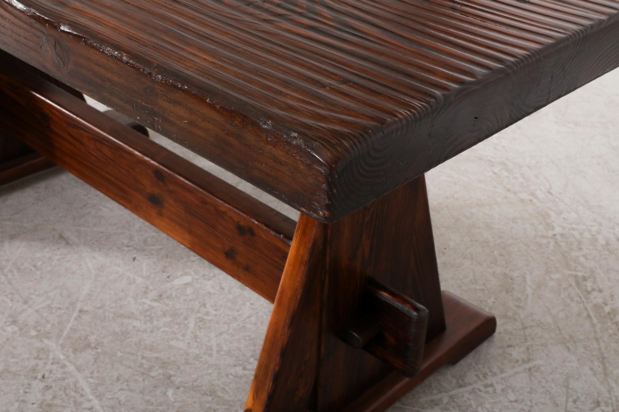 De Puydt Heavy Brutalist Oak Trestle Table with Textured Grain For Sale 6