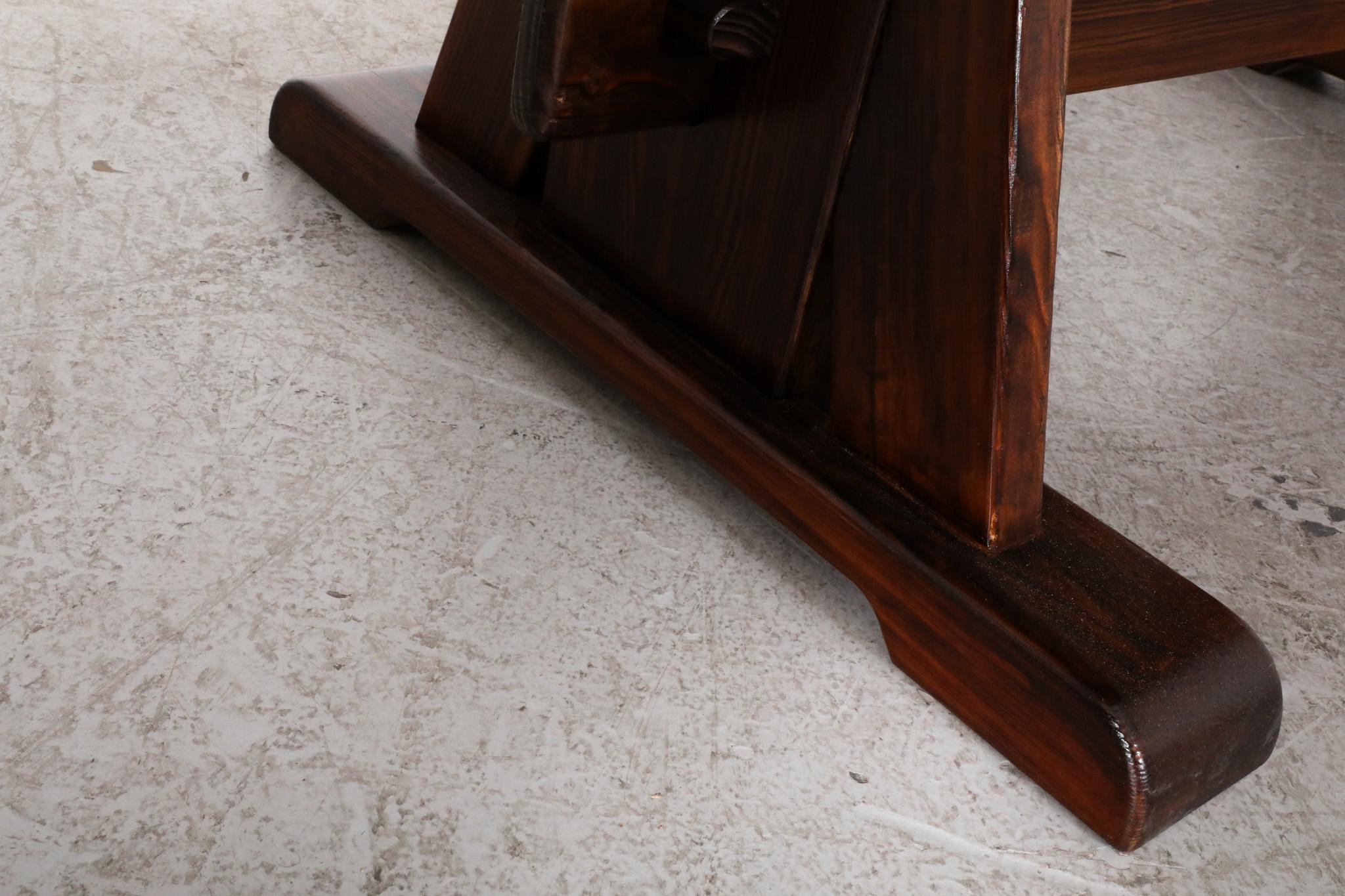 De Puydt Heavy Brutalist Oak Trestle Table with Textured Grain For Sale 7