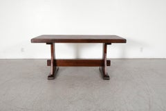 De Puydt Heavy Brutalist Oak Trestle Table or Desk in Dark Stained Oak