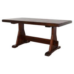De Puydt Heavy Brutalist Oak Trestle Table or Desk in Dark Stained Oak