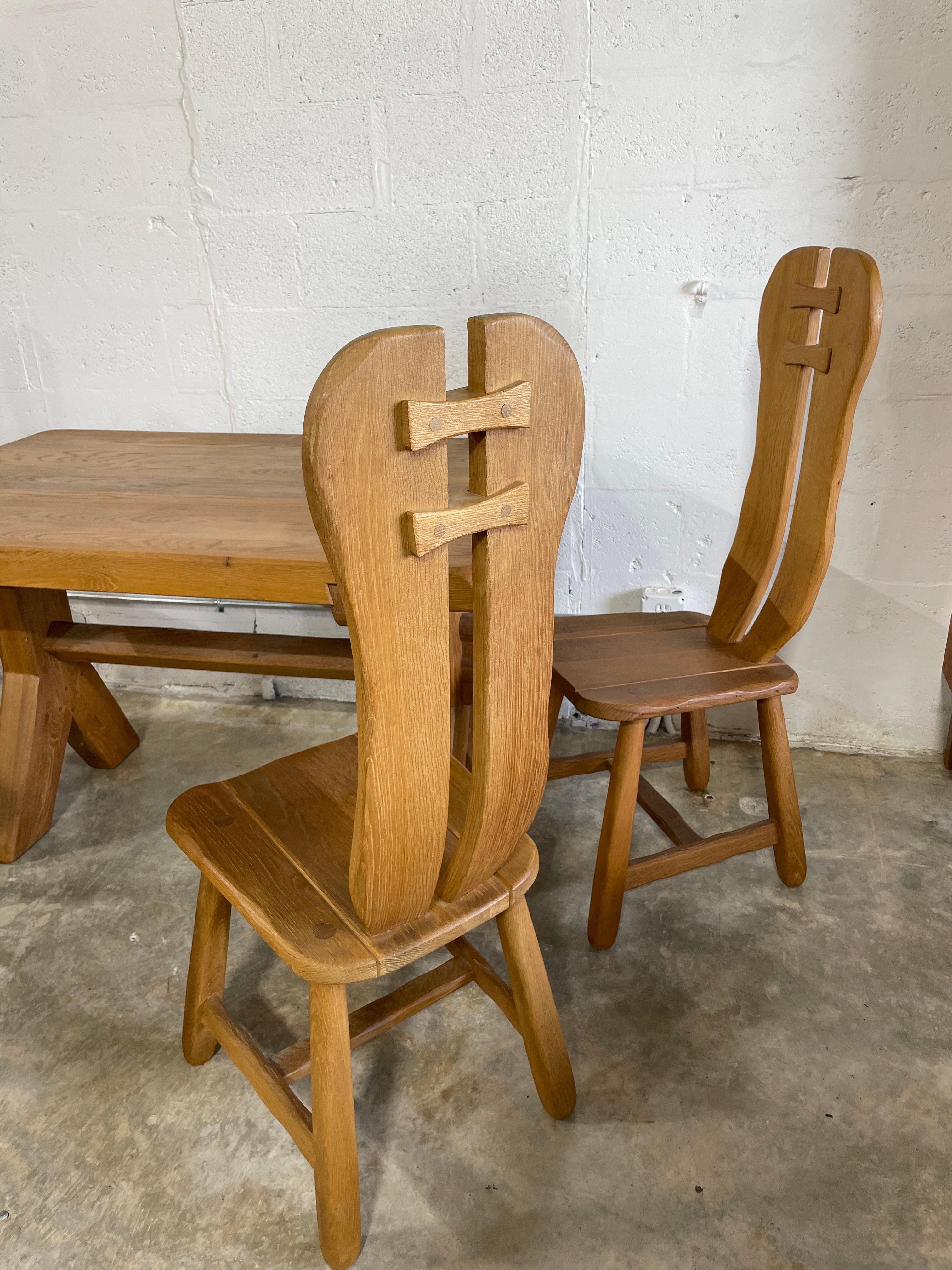 De Puydt Oak Brutalist Dining Chairs and Table For Sale 4