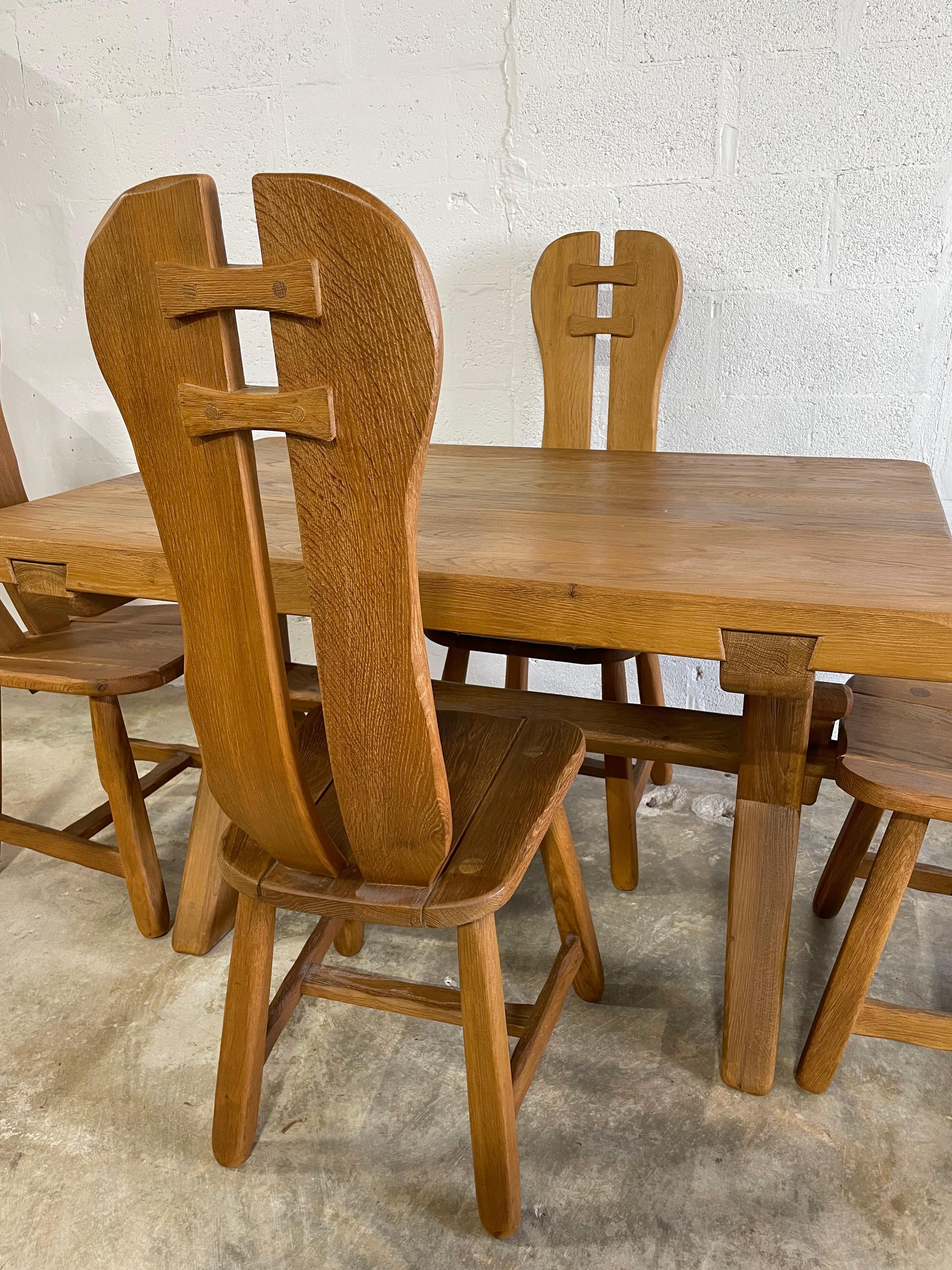 Chaises et tables de salle à manger brutalistes en chêne De Puydt en vente 4