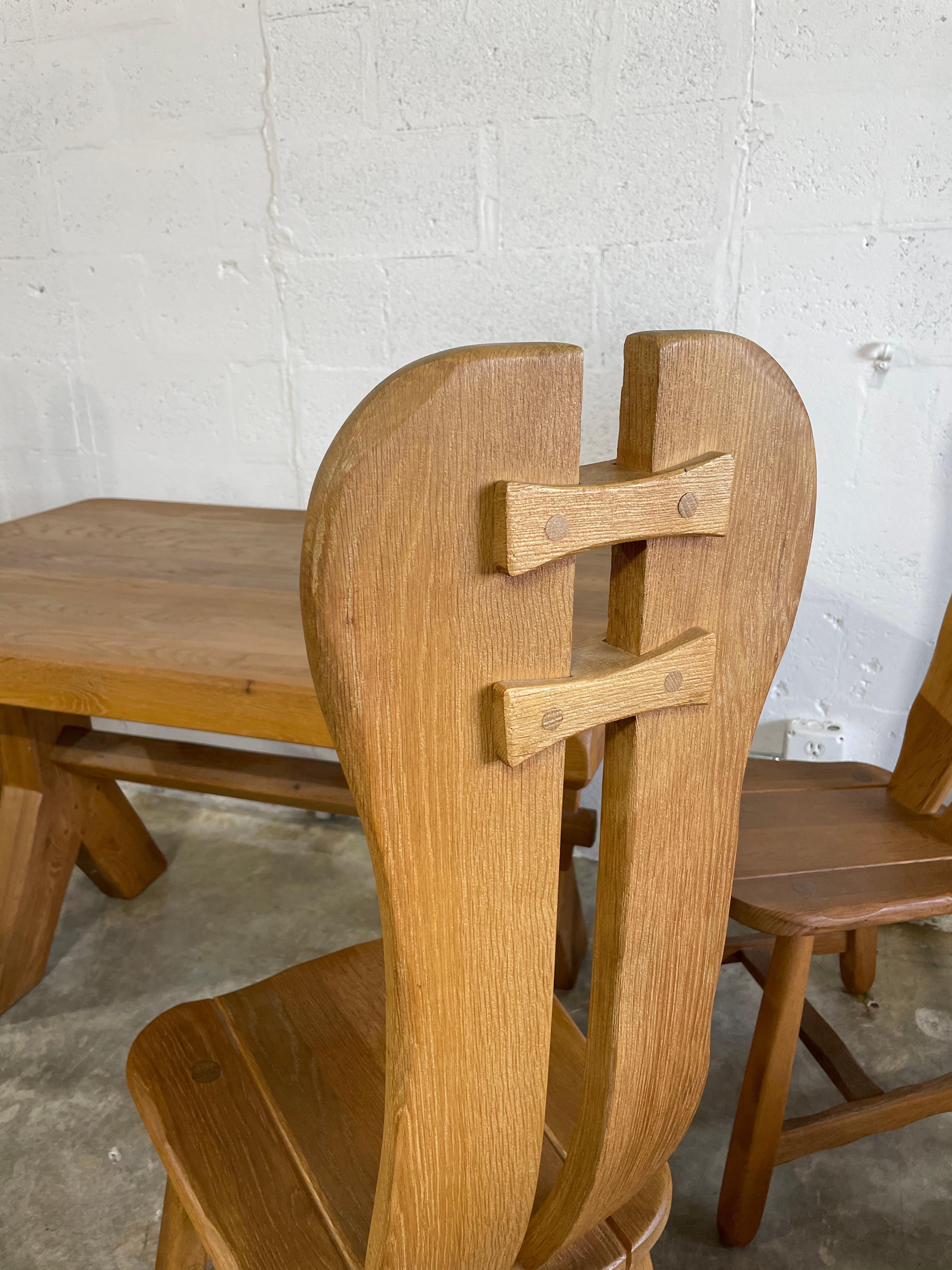 De Puydt Oak Brutalist Dining Chairs and Table For Sale 3
