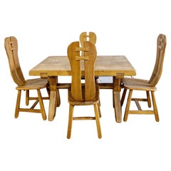 De Puydt Oak Brutalist Dining Chairs and Table