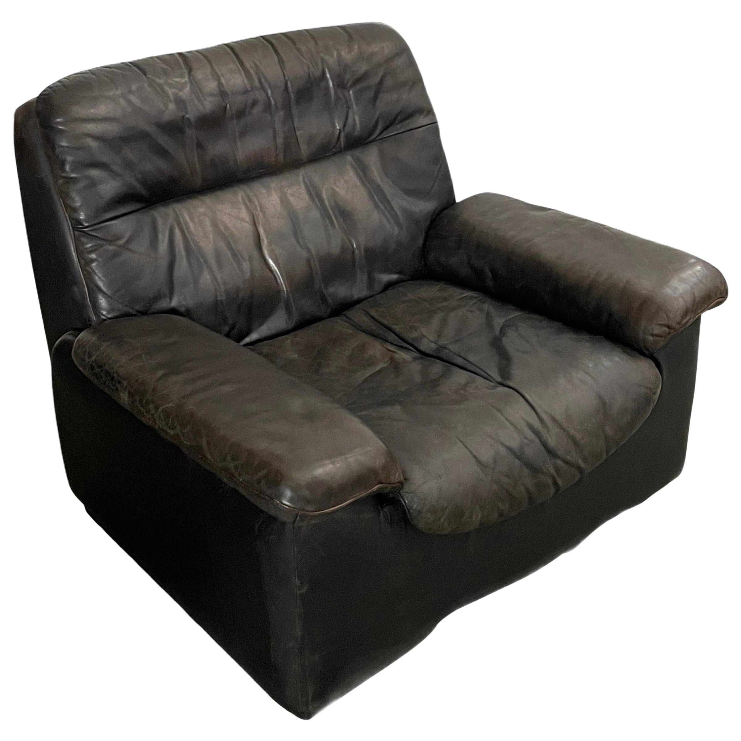 De Sede, 1970s Vintage Leather Reclining Armchair, Black