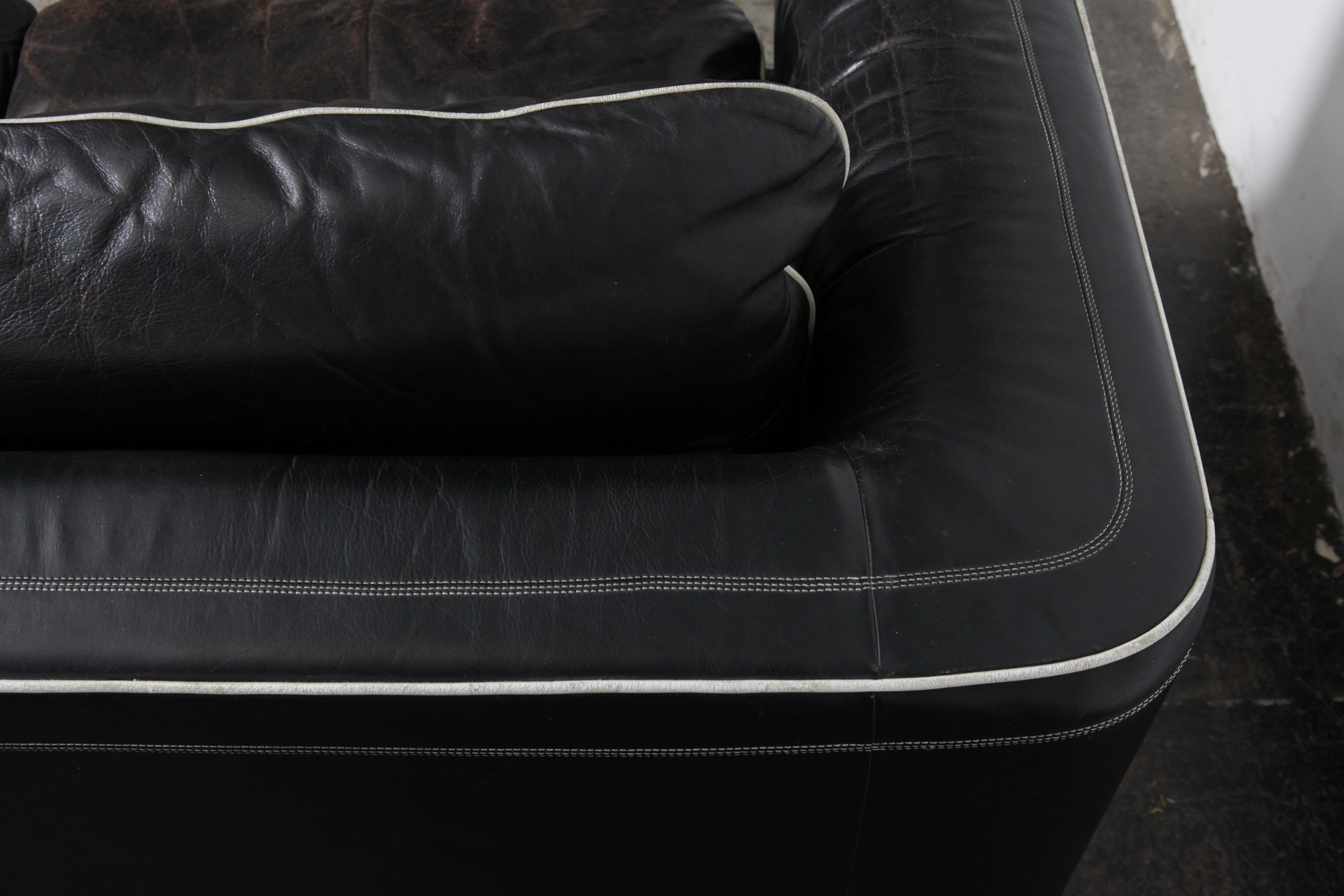 De Sede 1980s Black Leather 2-Seat Sofa For Sale 3