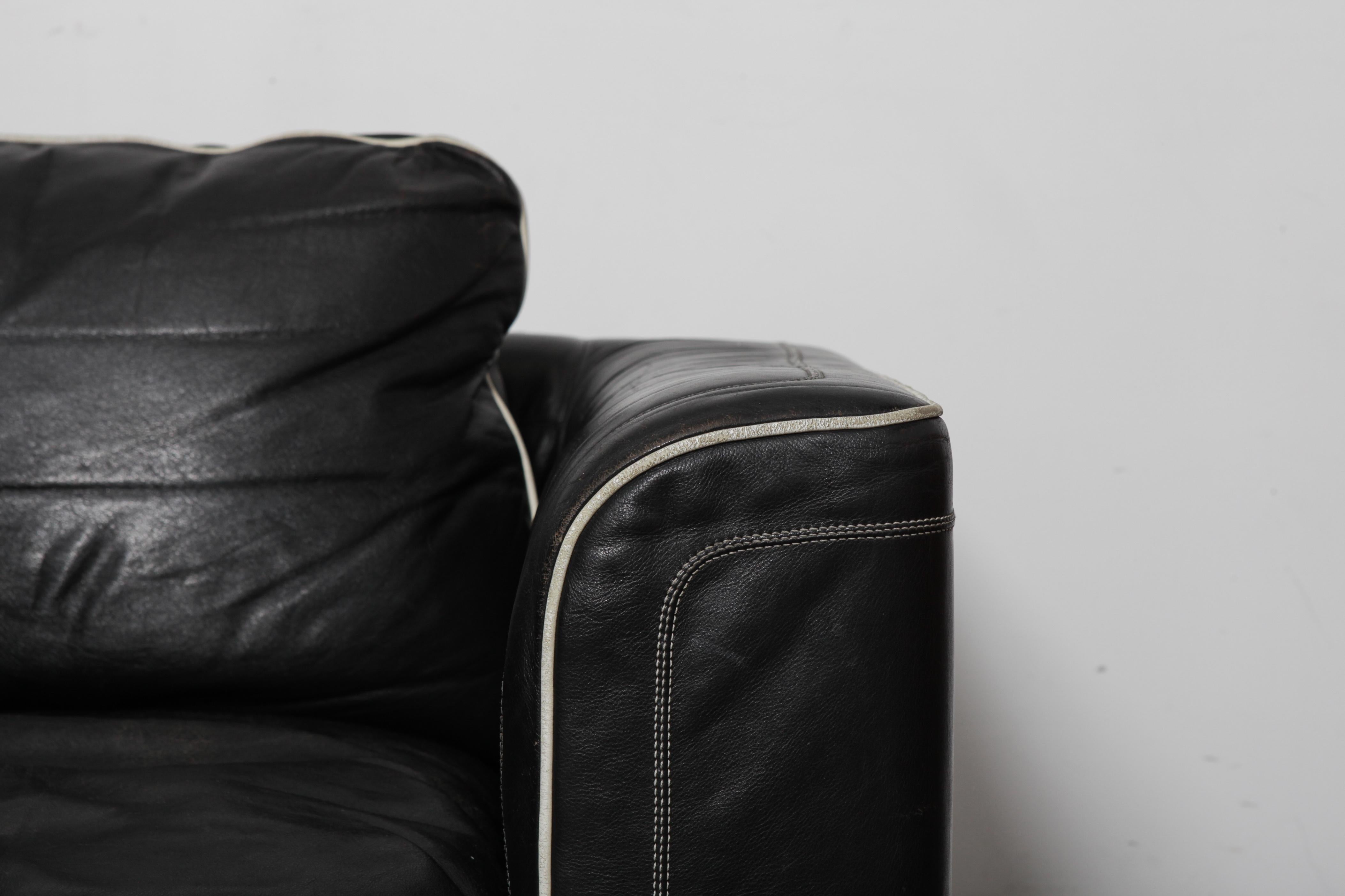 De Sede 1980s Black Leather 3-Seat Sofa For Sale 1
