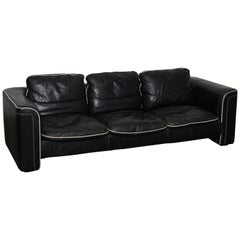 De Sede 1980s Black Leather 3-Seat Sofa