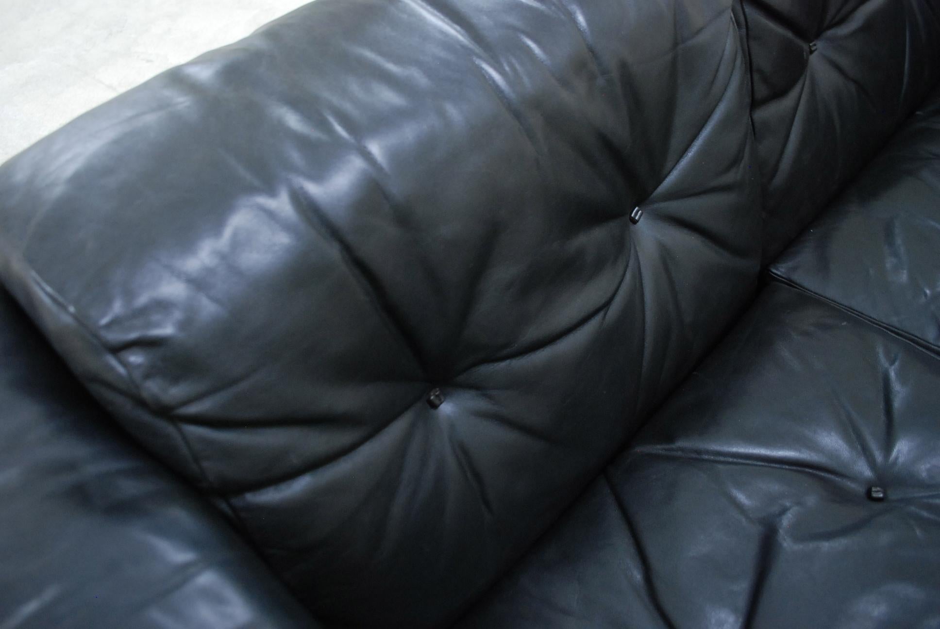 De Sede 2-Seat Sofa Black Leather Sofa, 1970 For Sale 7