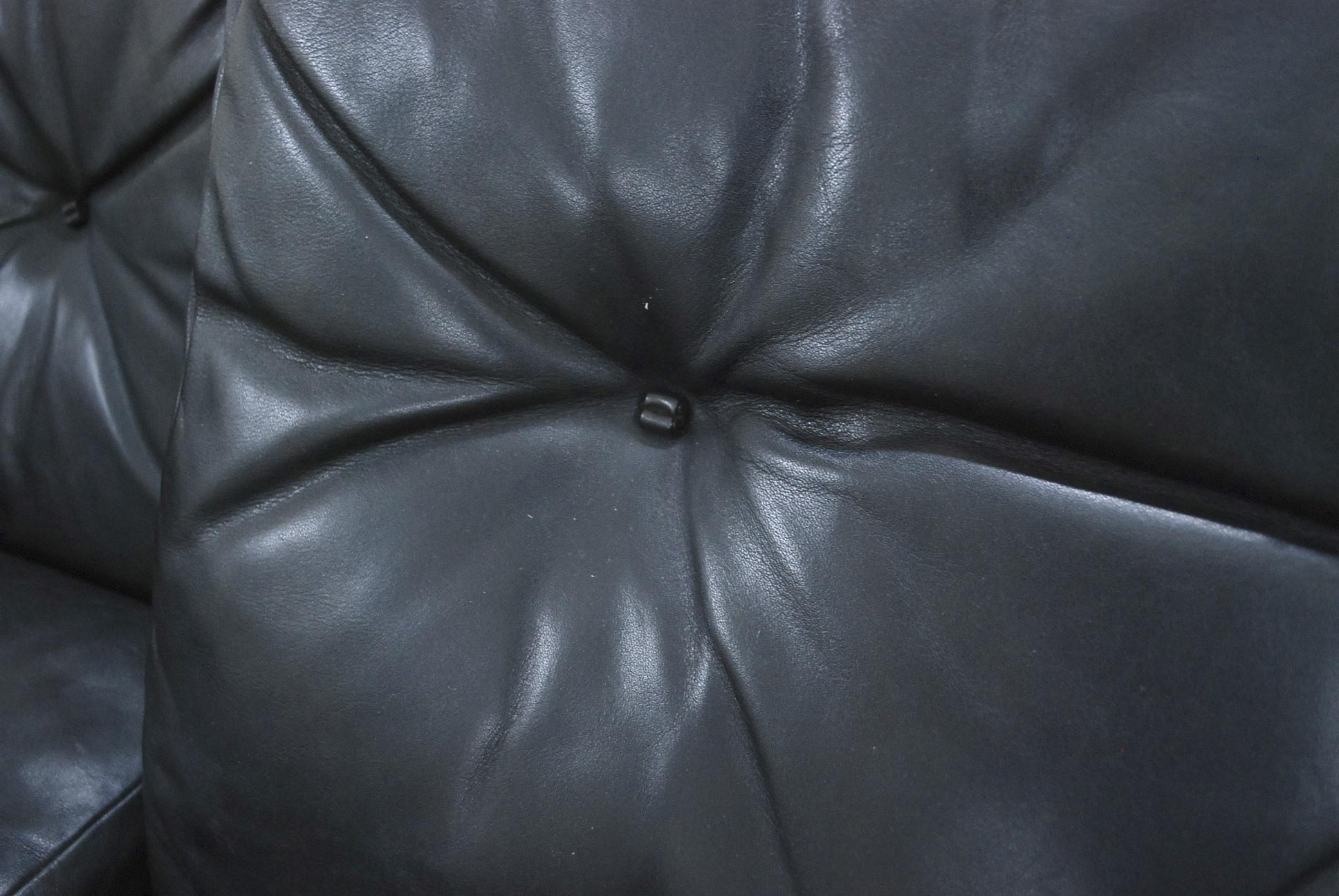 De Sede 2-Seat Sofa Black Leather Sofa, 1970 For Sale 8