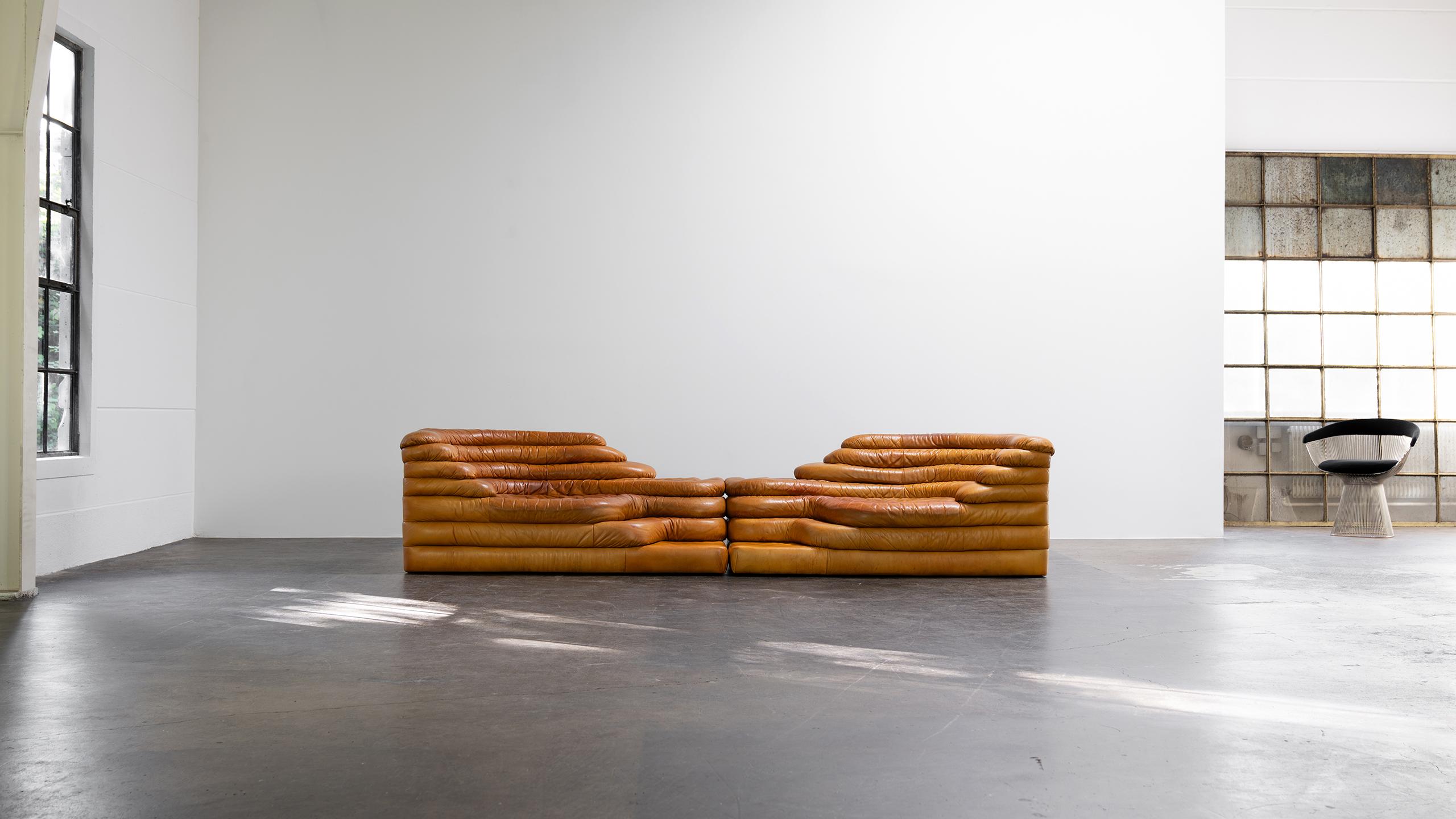 Mid-Century Modern De Sede, 2 Terrazza Sofa DS 1025 in Leather by Ubald Klug & Ueli Berger in 1972 For Sale