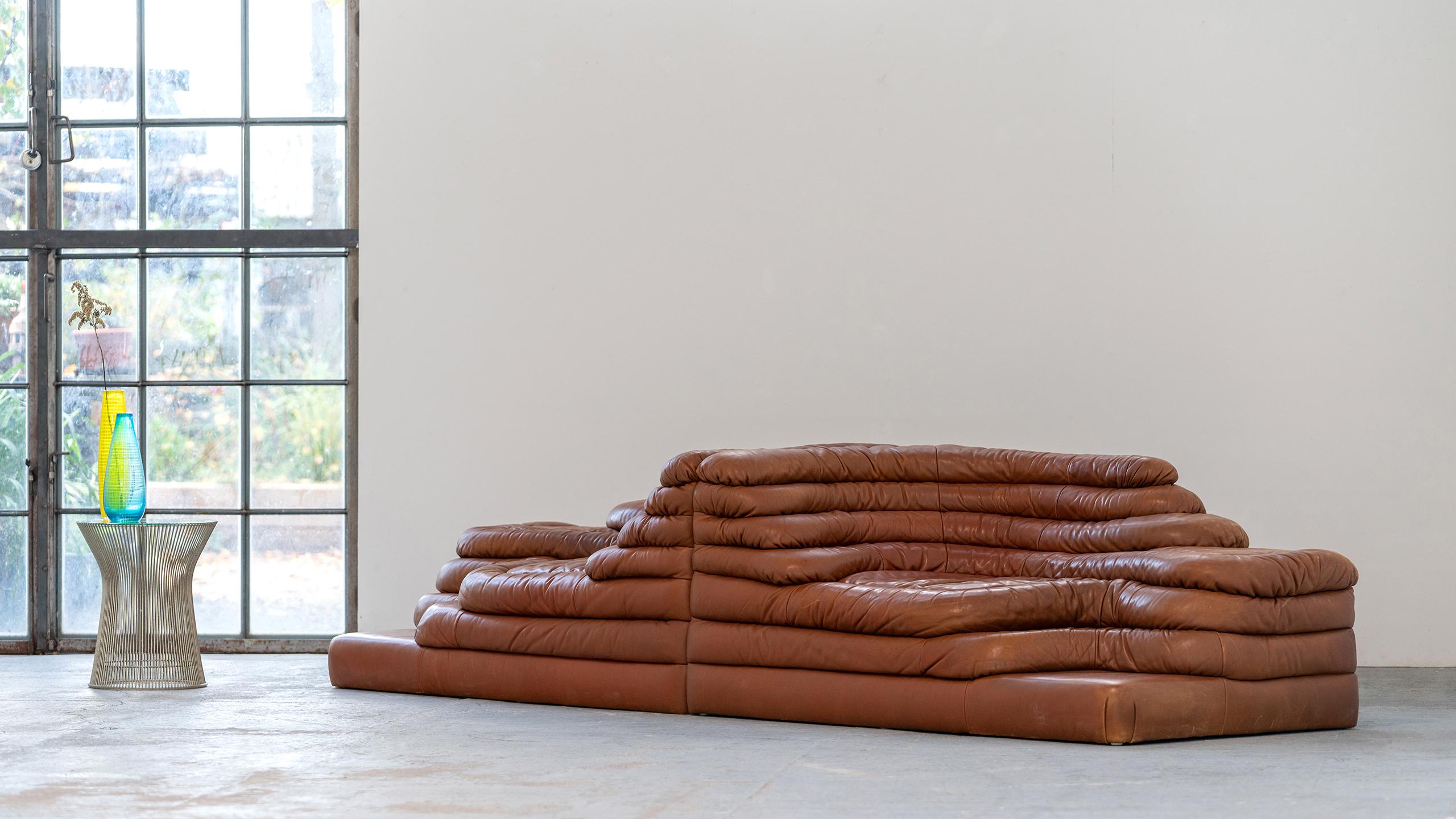 De Sede, 2 Terrazza Sofa DS 1025 in Leather by Ubald Klug & Ueli Berger in 1972 In Good Condition In Munster, NRW