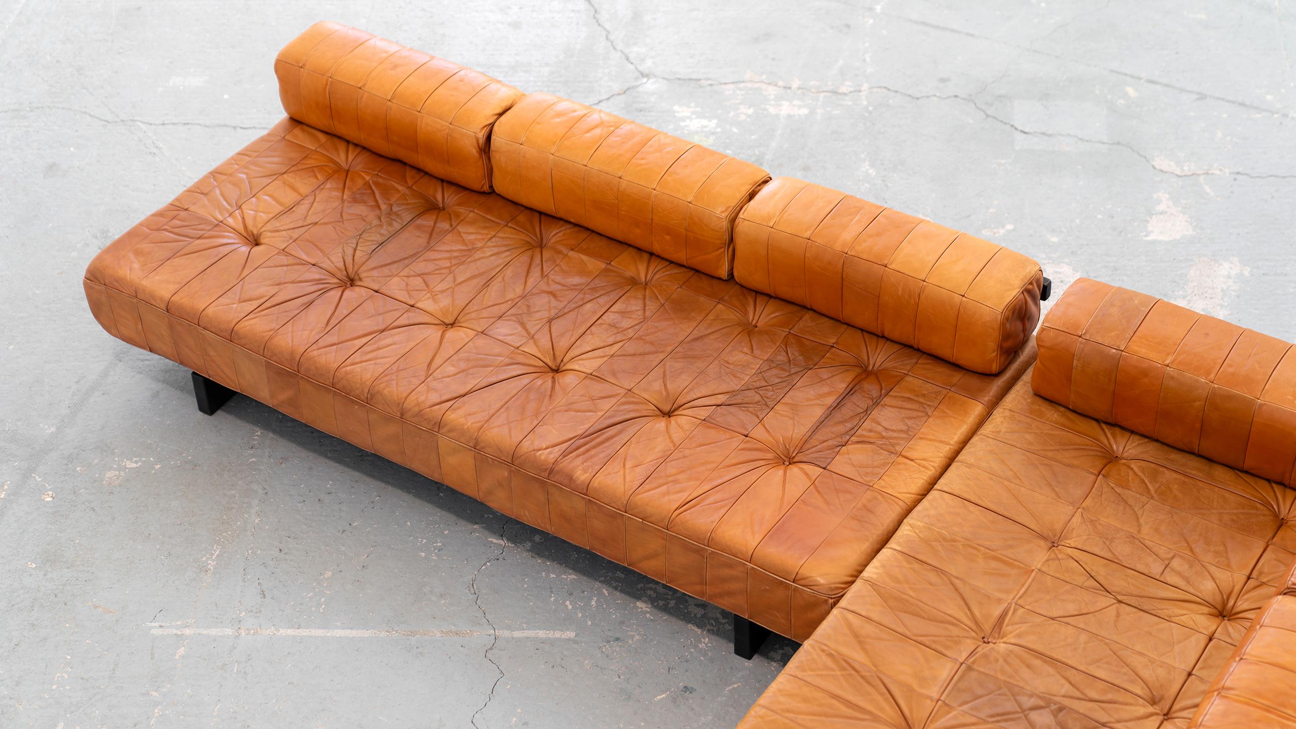 De Sede 2x Daybed & modular Sofa DS80 in cognac Leather 1969 Mid Century Modern 3