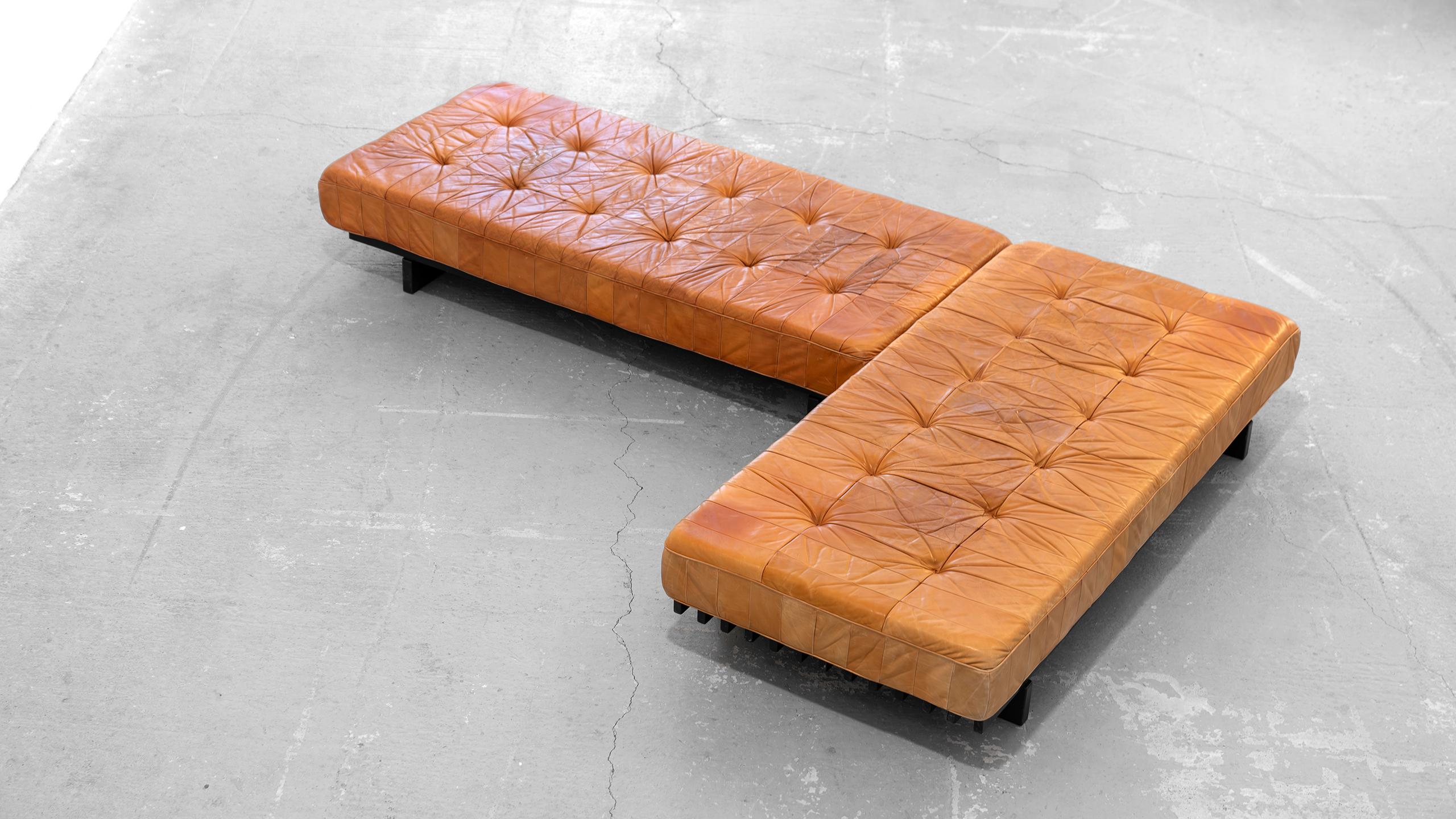 De Sede 2x Daybed & modular Sofa DS80 in cognac Leather 1969 Mid Century Modern 13