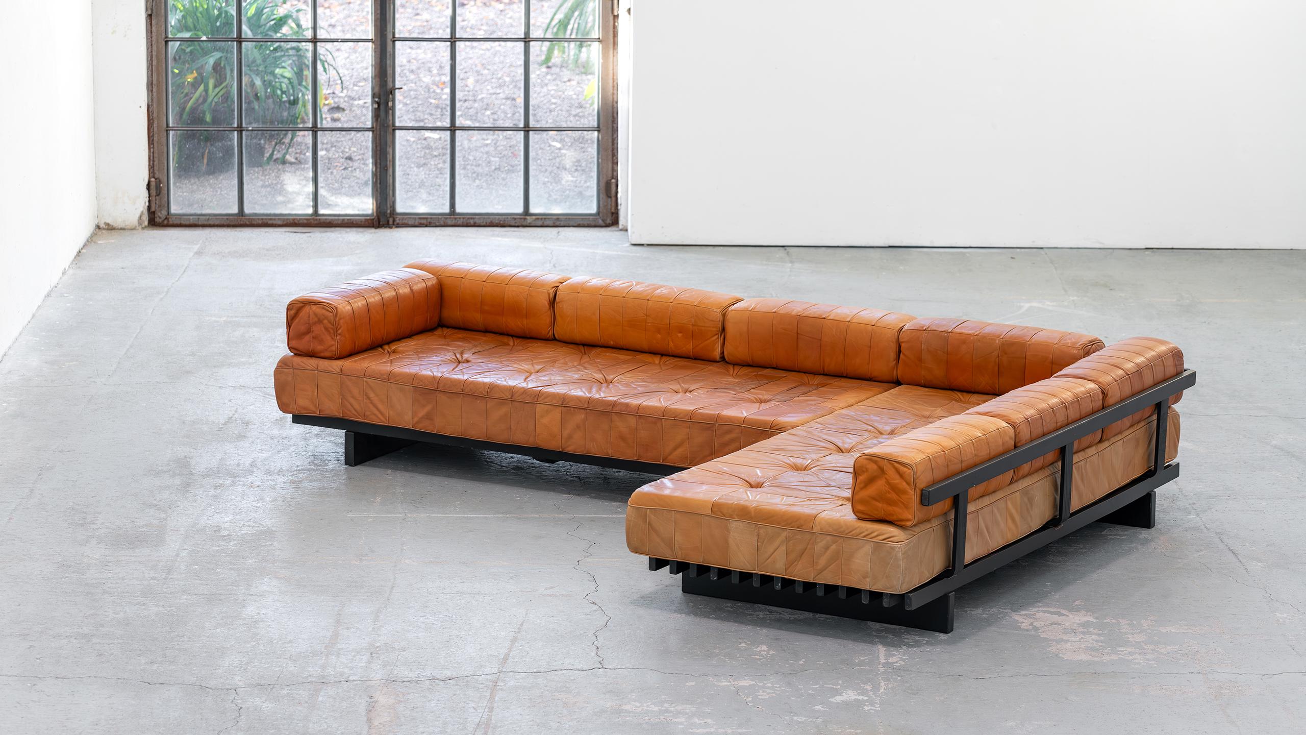 Swiss De Sede 2x Daybed & modular Sofa DS80 in cognac Leather 1969 Mid Century Modern