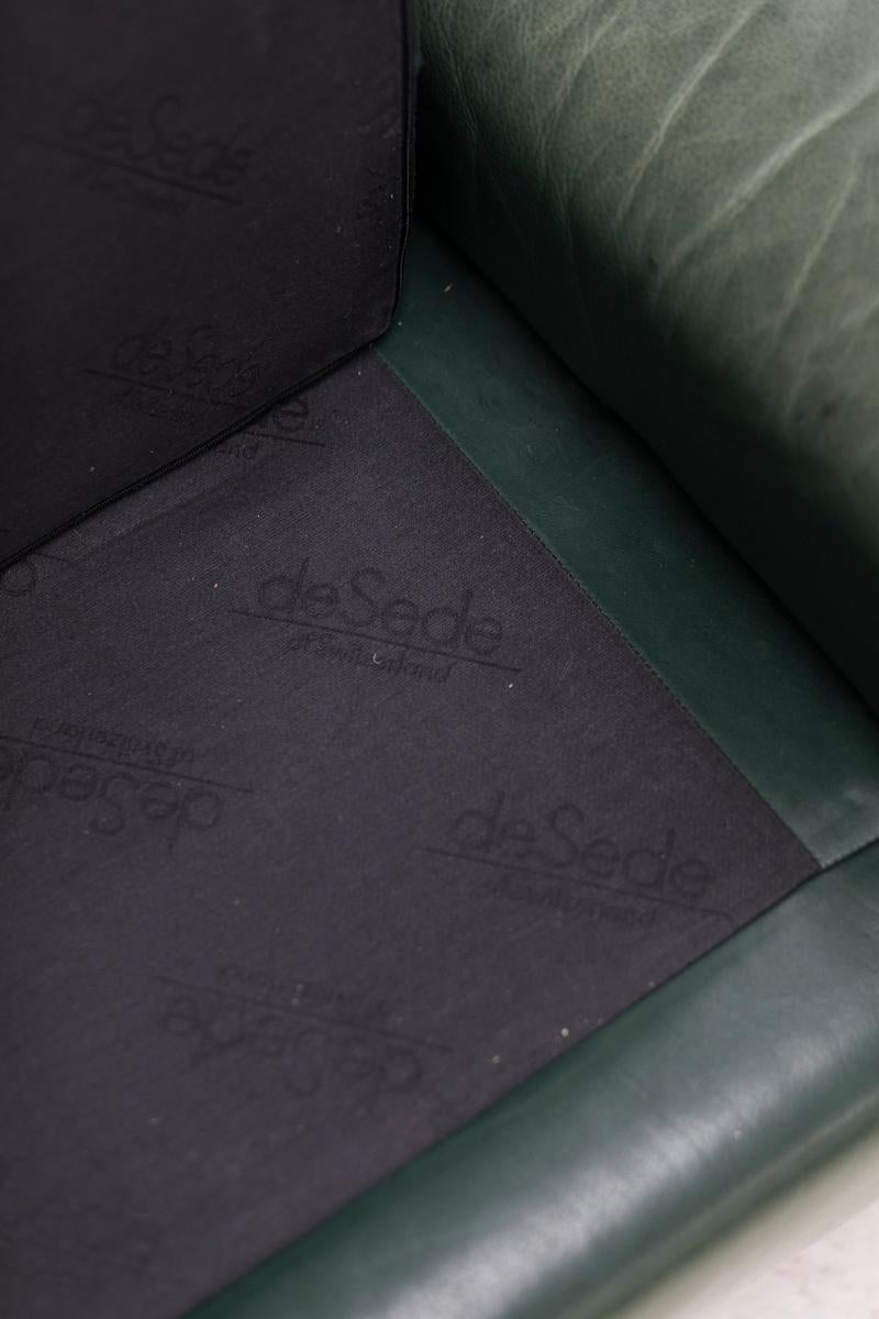 De Sede 3-Seater Sofa in Green Leather, Switzerland, 1970’s 14