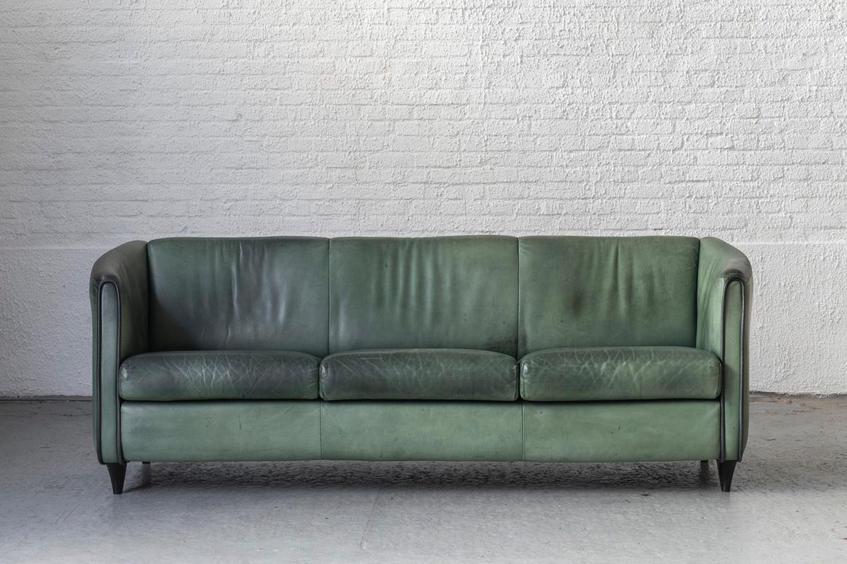 Mid-Century Modern De Sede 3-Seater Sofa in Green Leather, Switzerland, 1970’s