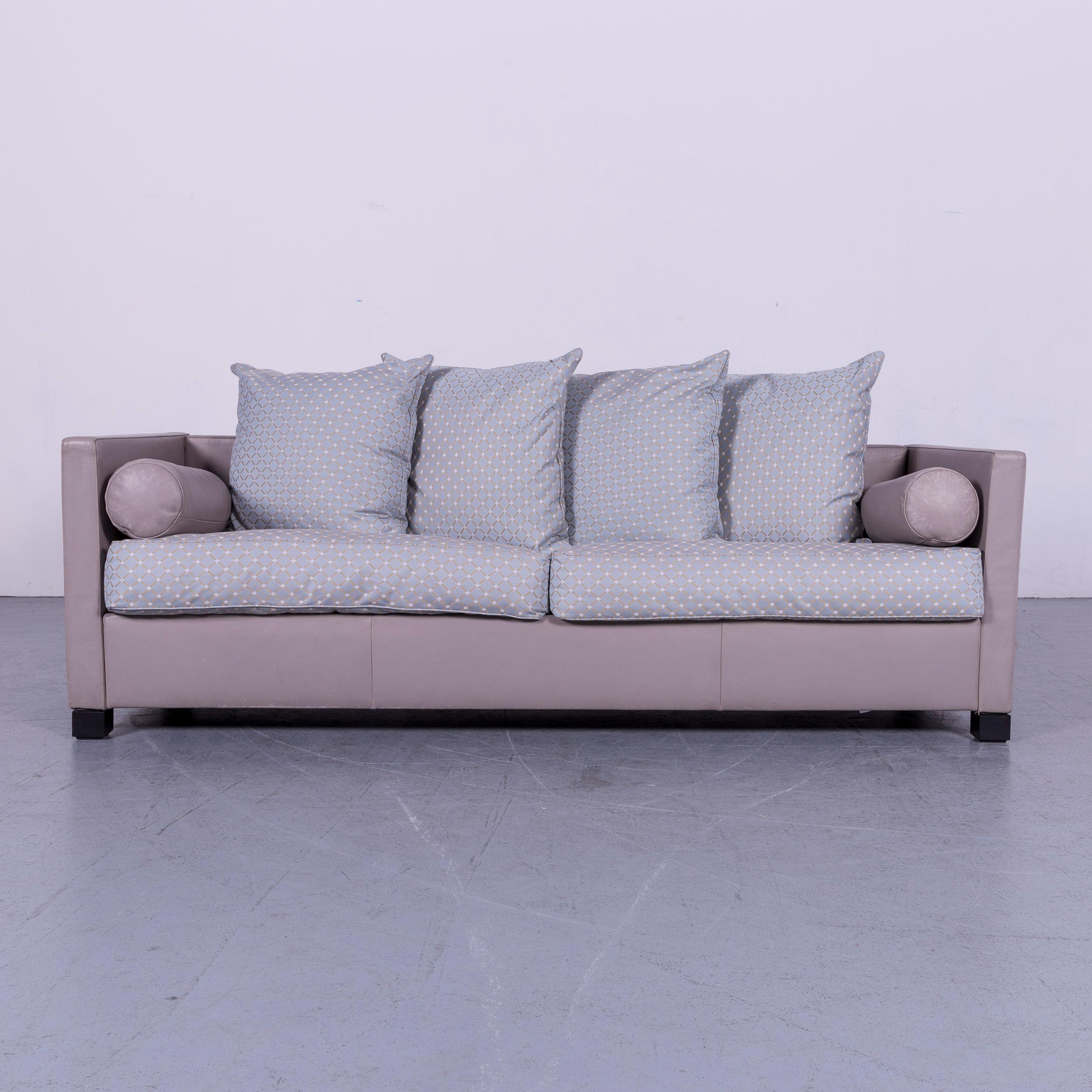 De Sede 300 Edition Designer Leather Fabric Sofa Foot-Stool Set Grey Three-Seat For Sale 9