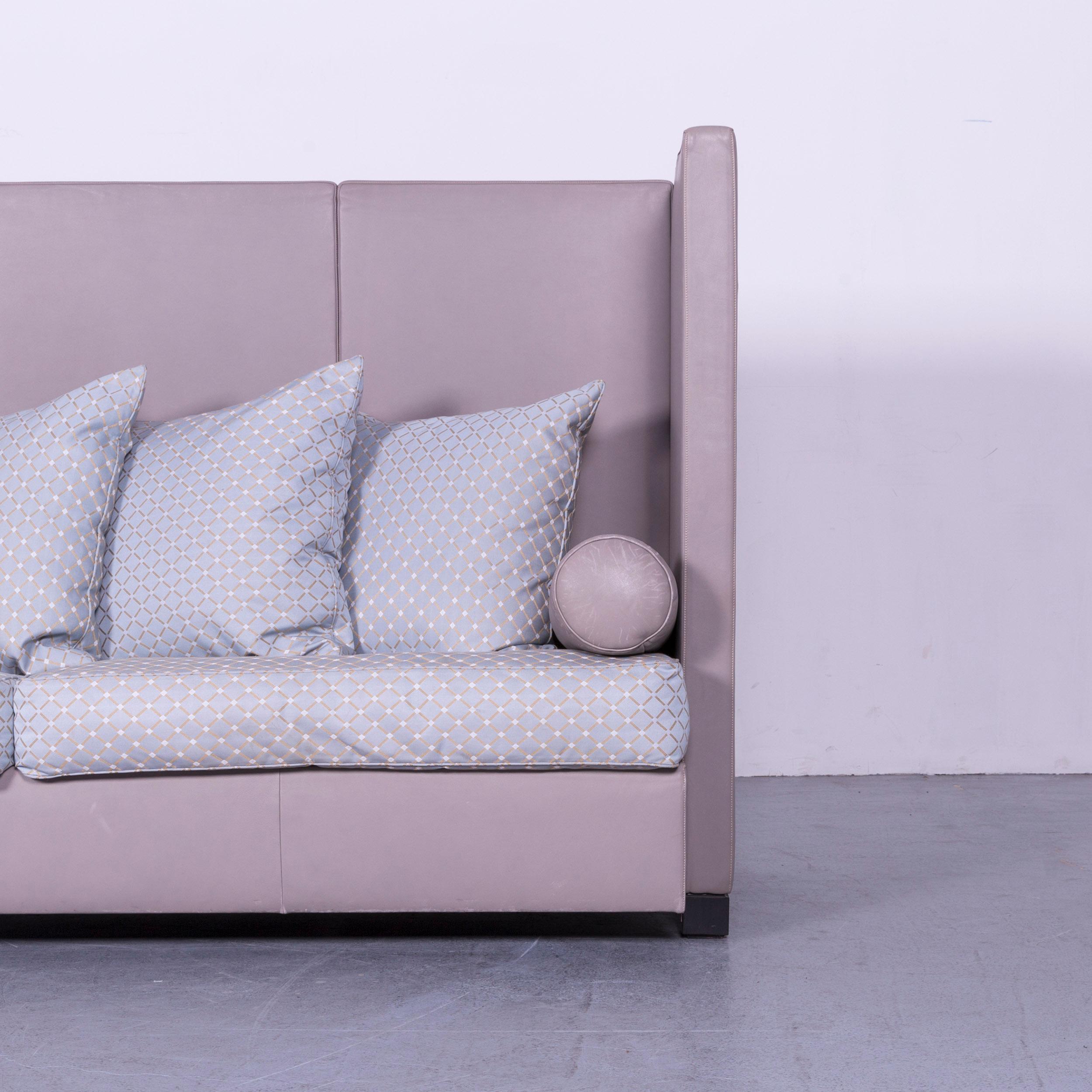Contemporary De Sede 300 Edition Designer Leather Fabric Sofa Foot-Stool Set Grey Three-Seat For Sale