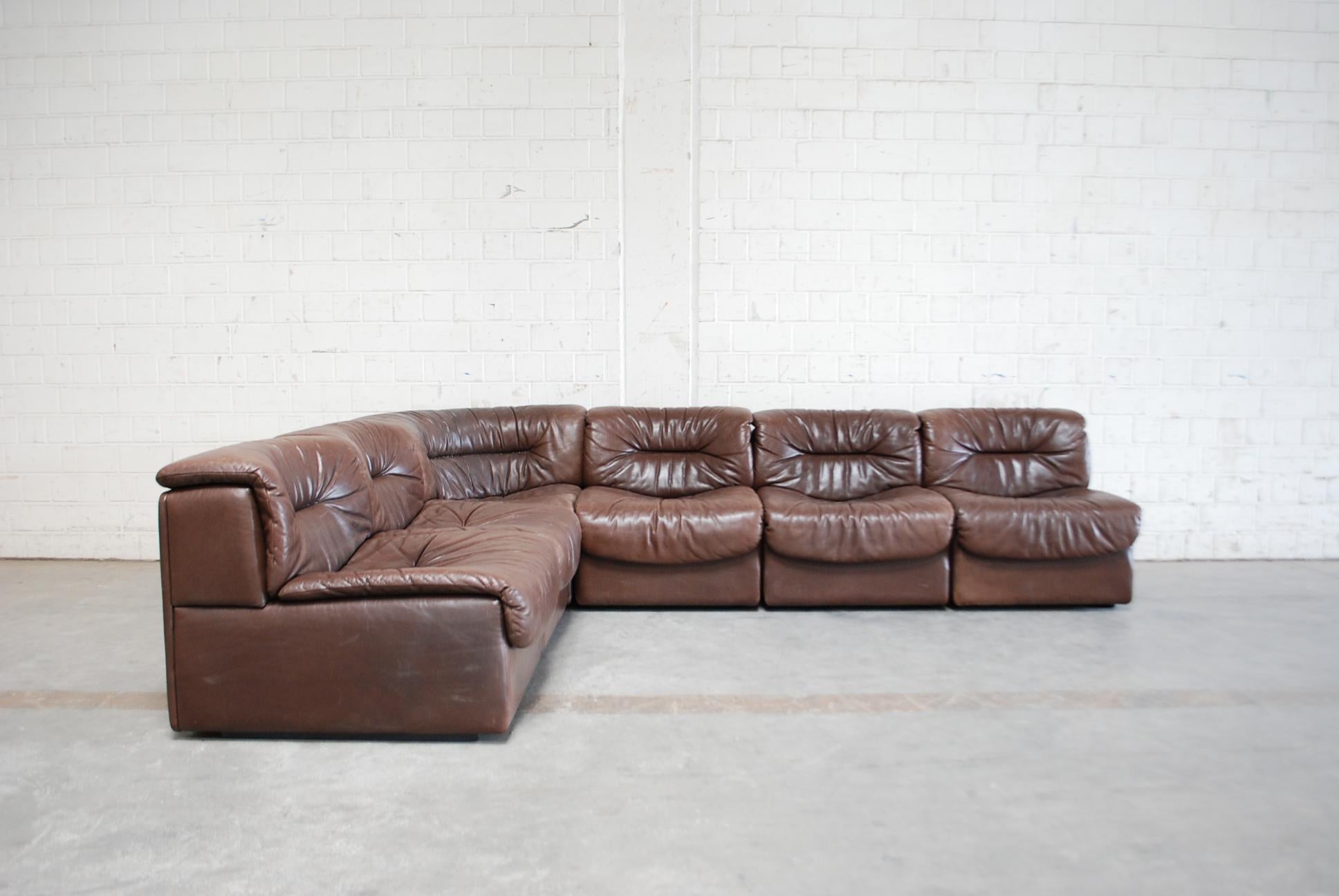 Swiss De Sede DS- 14  6x Modul Vintage Leather Sofa Brown