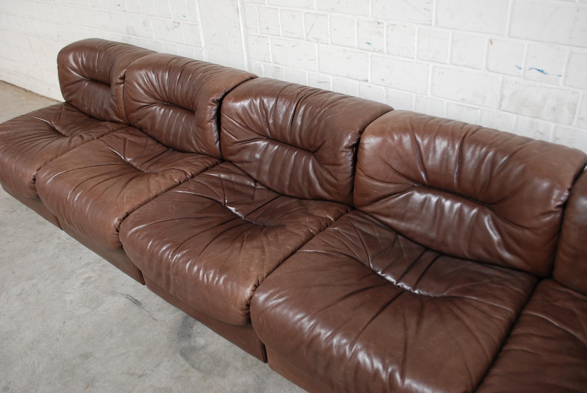 De Sede DS- 14  6x Modul Vintage Leather Sofa Brown In Good Condition In Munich, Bavaria