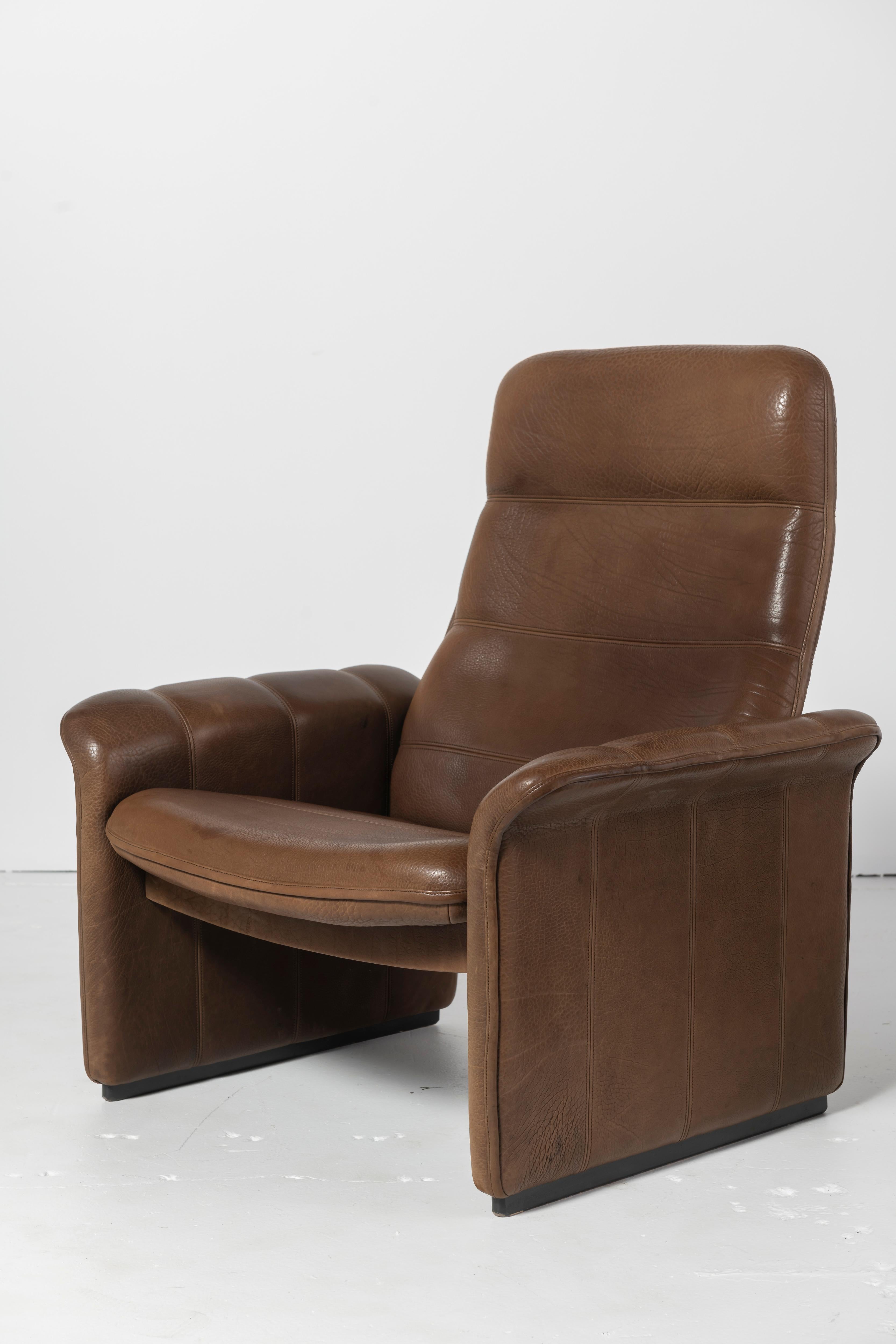 Wood De Sede Adjustable Leather Lounge Chair and Ottoman